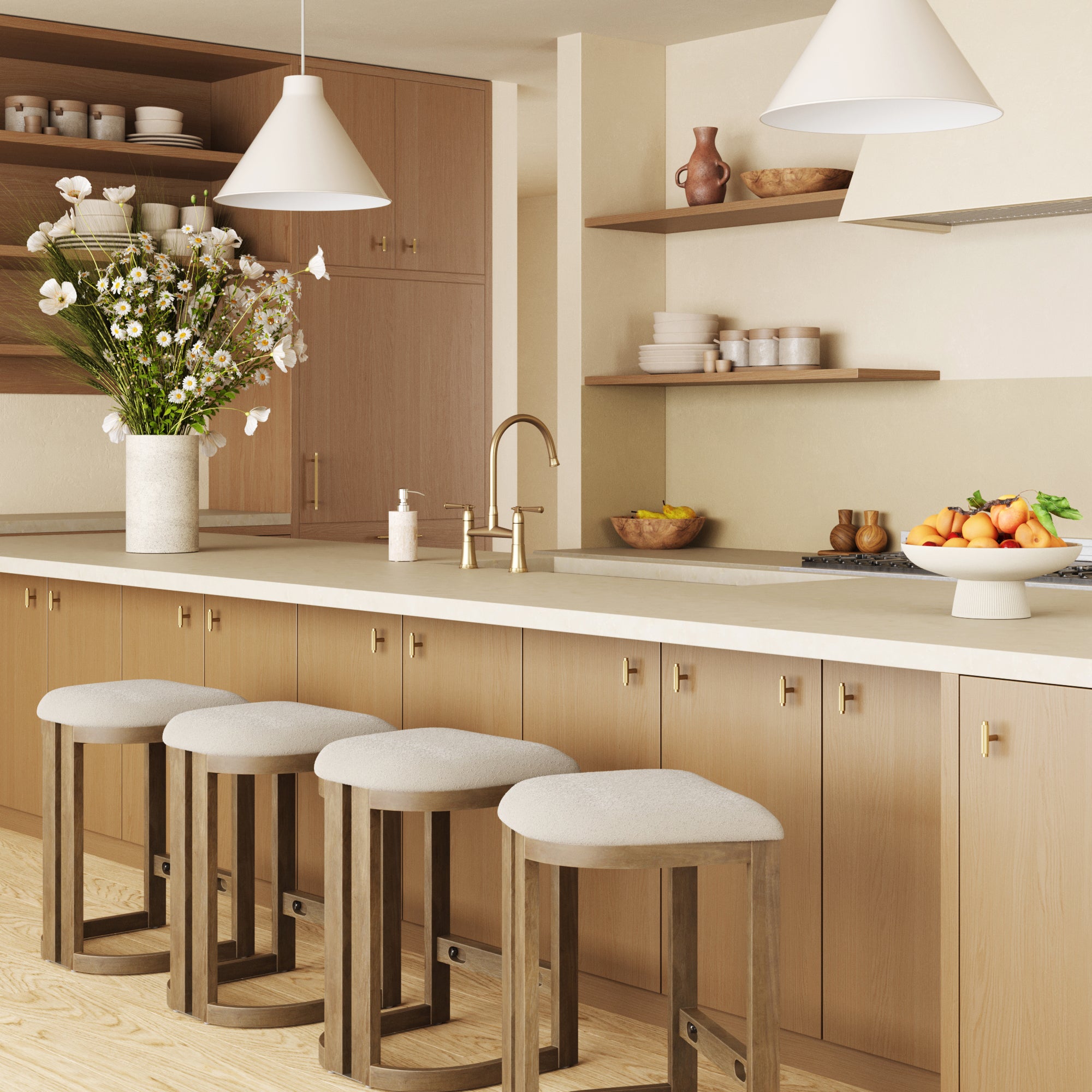 Barrel Wooden Backless Bar Stool Light Brown Set of 4 - Nathan James