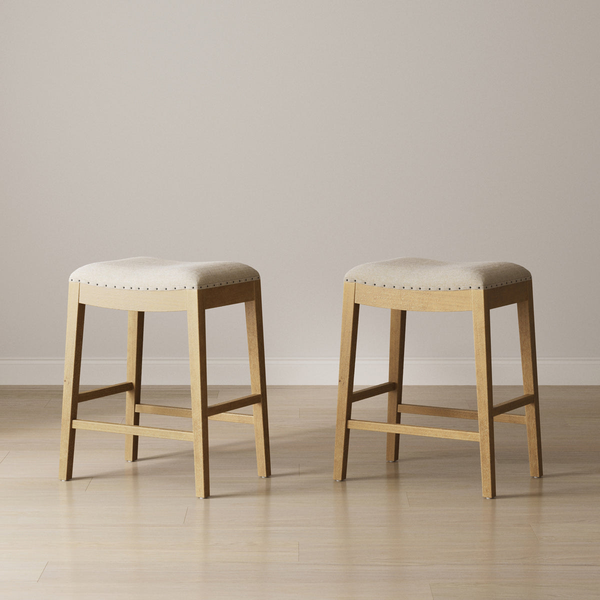 Modern Wood Backless Counter Stool Flax/Light Brown (Set of 2) - Nathan James