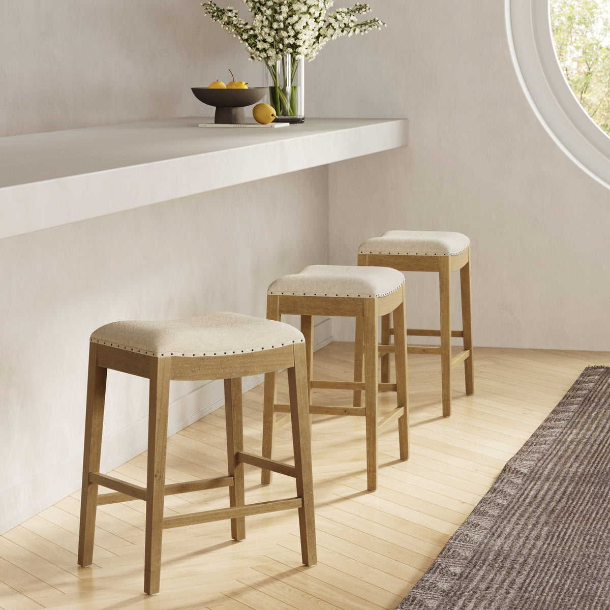 Modern Wood Backless Counter Stool Flax/Light Brown (Set of 3) - Nathan James