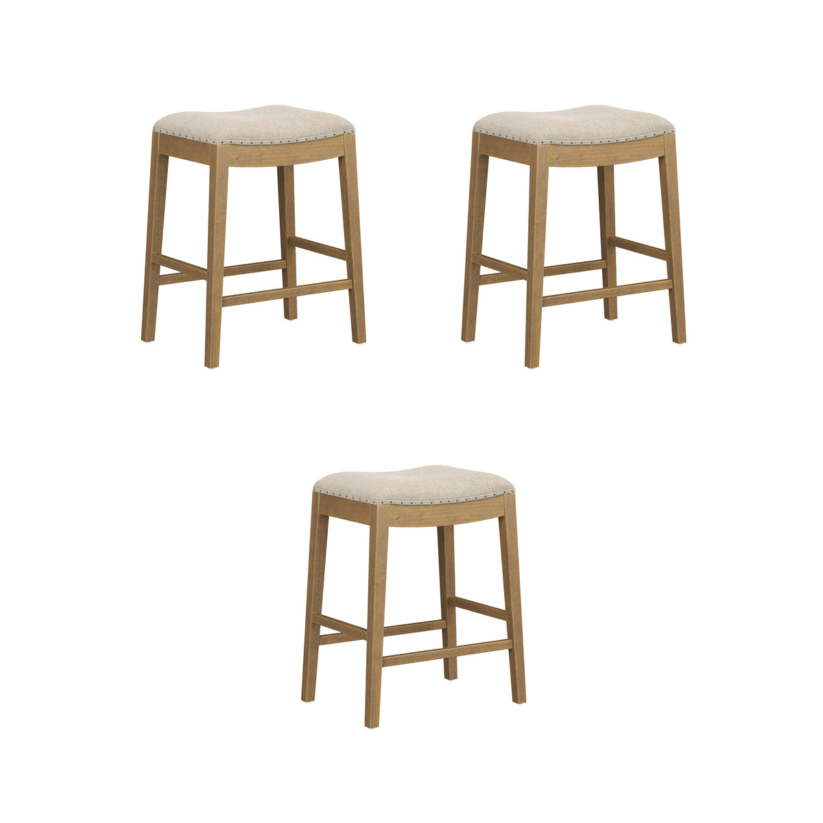 Modern Wood Backless Counter Stool Flax/Light Brown (Set of 3) - Nathan James