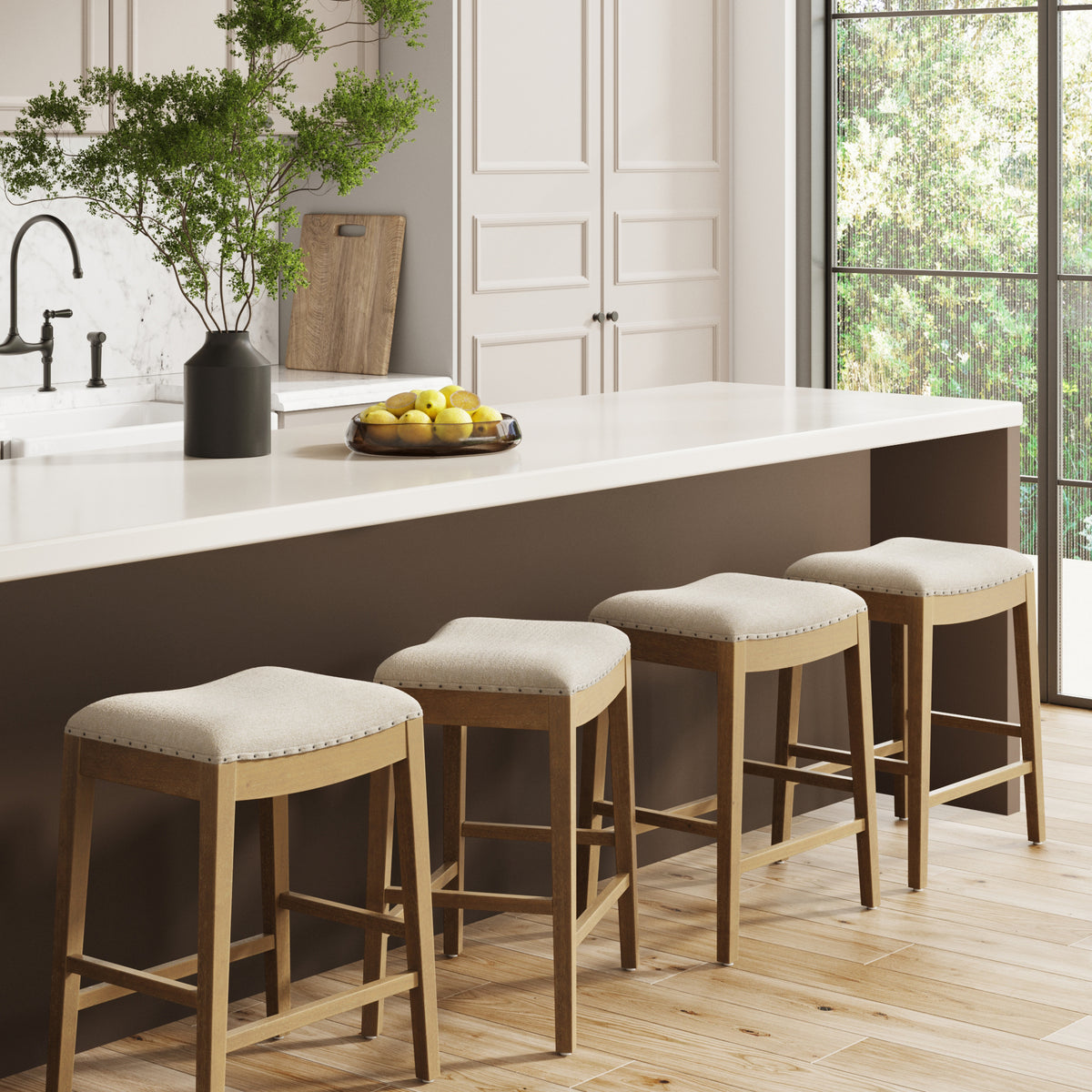 Modern Wood Backless Counter Stool Flax/Light Brown (Set of 4) - Nathan James