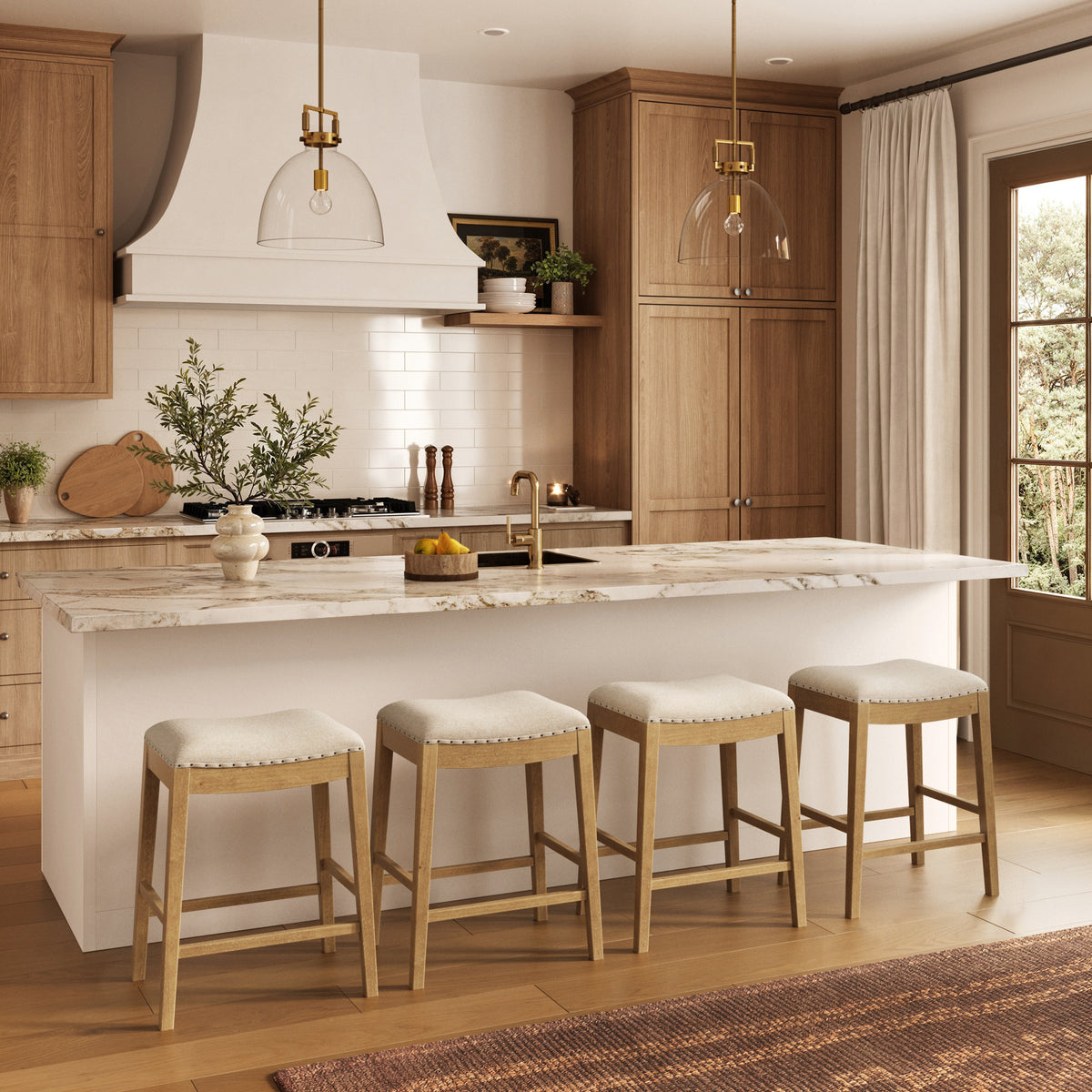Modern Wood Backless Counter Stool Flax/Light Brown (Set of 4) - Nathan James