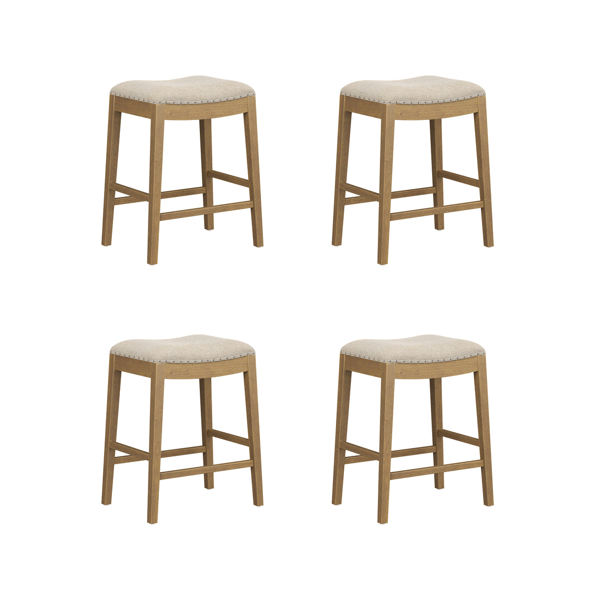 Modern Wood Backless Counter Stool Flax/Light Brown (Set of 4) - Nathan James