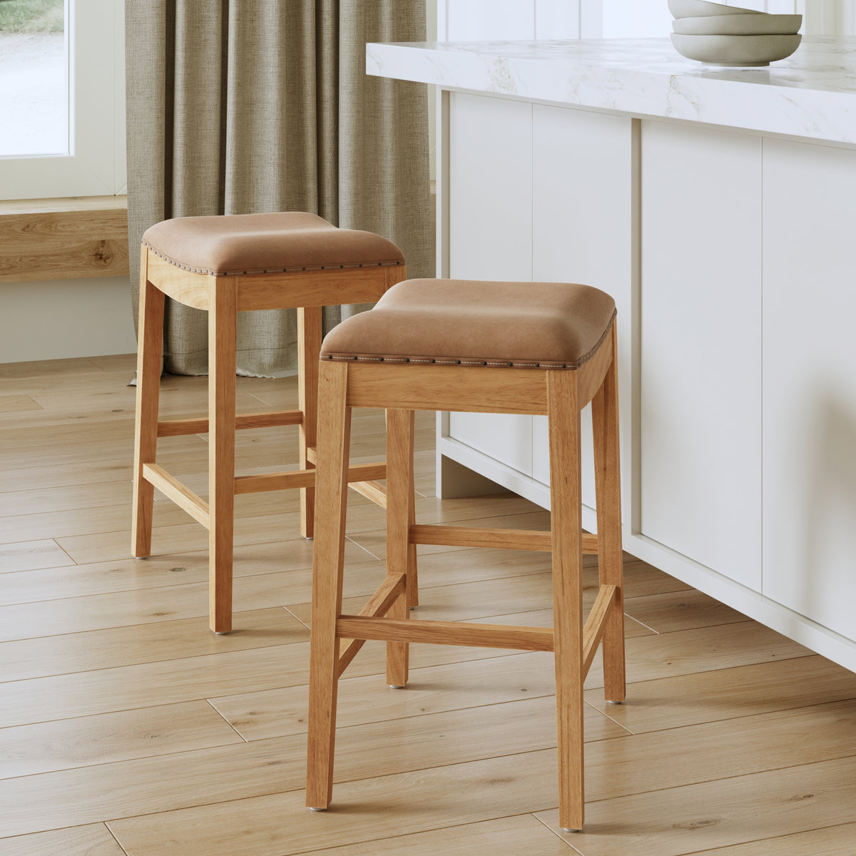 Modern Wood Backless Counter Stool Light Brown (Set of 2) - Nathan James