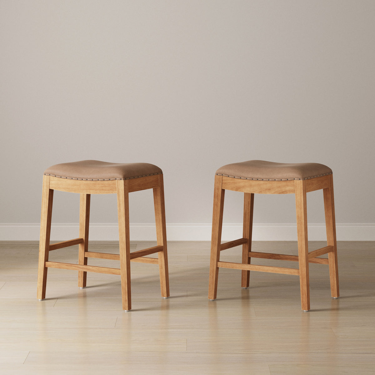 Modern Wood Backless Counter Stool Light Brown (Set of 2) - Nathan James