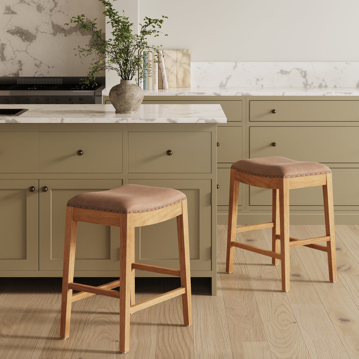 Modern Wood Backless Counter Stool Light Brown (Set of 2) - Nathan James