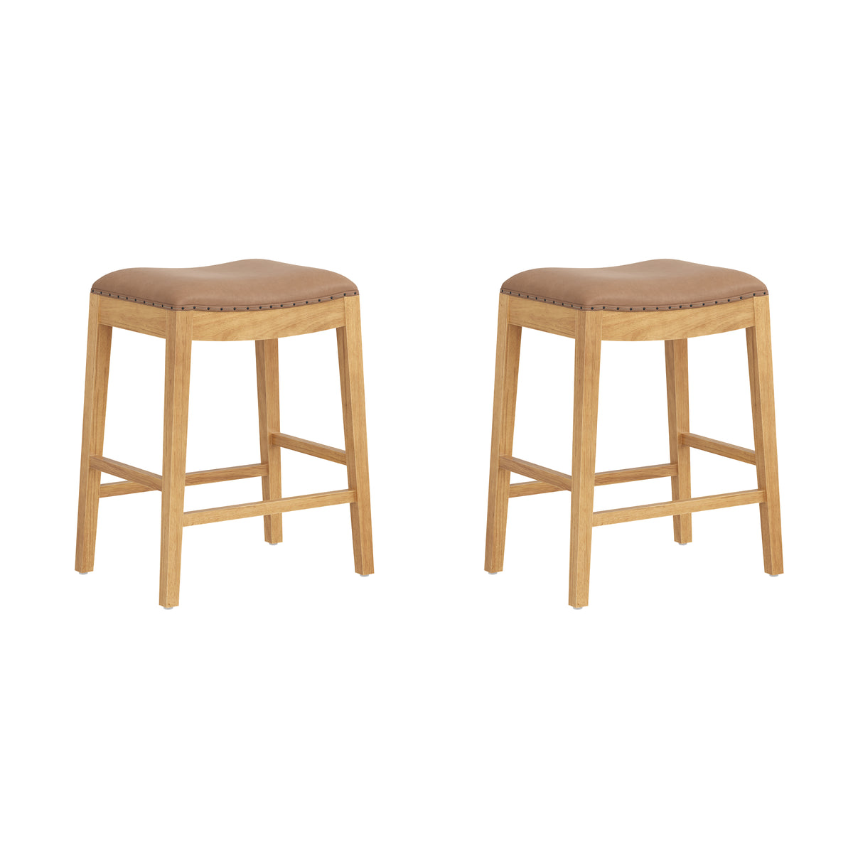 Modern Wood Backless Counter Stool Light Brown (Set of 2) - Nathan James