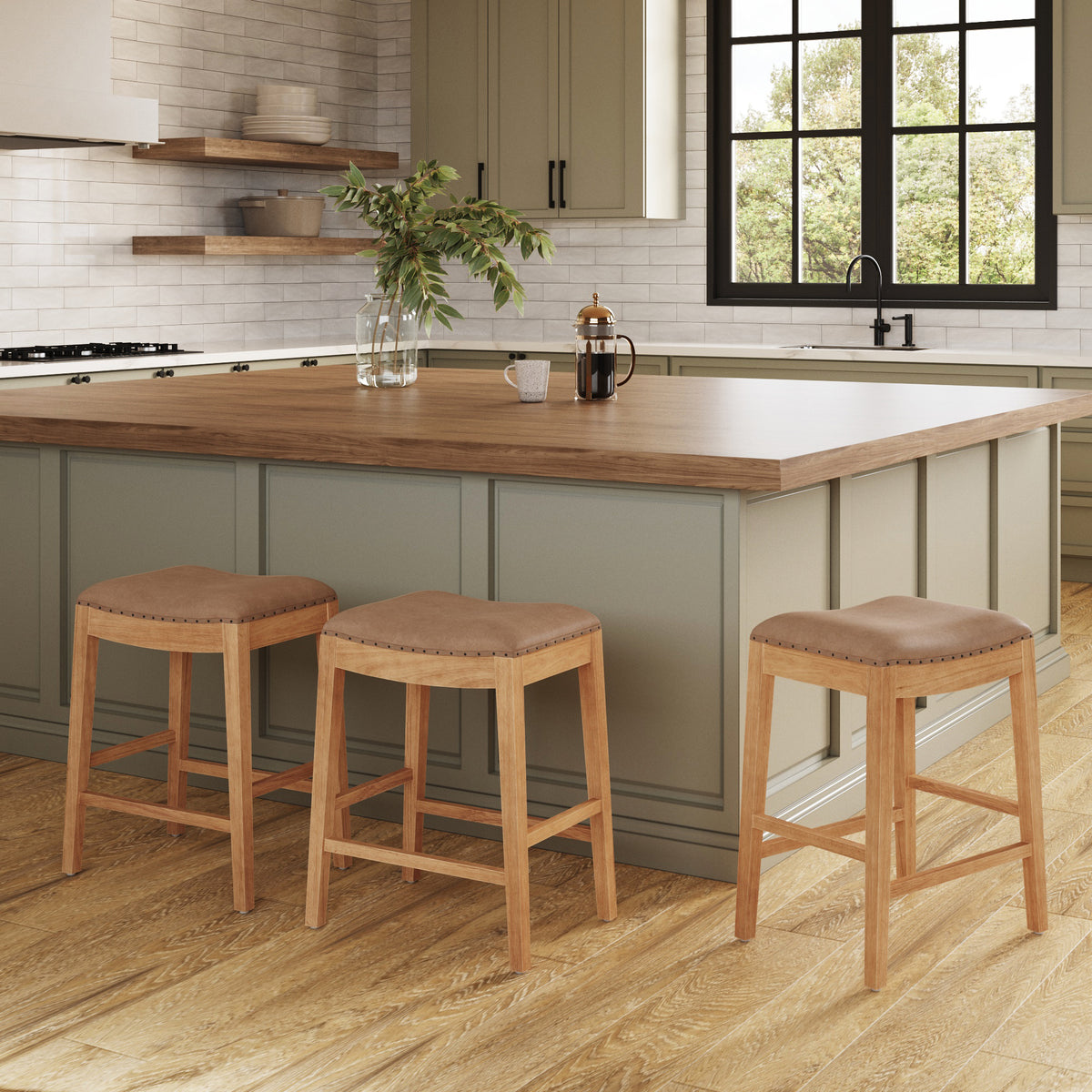 Modern Wood Backless Counter Stool Light Brown (Set of 3) - Nathan James