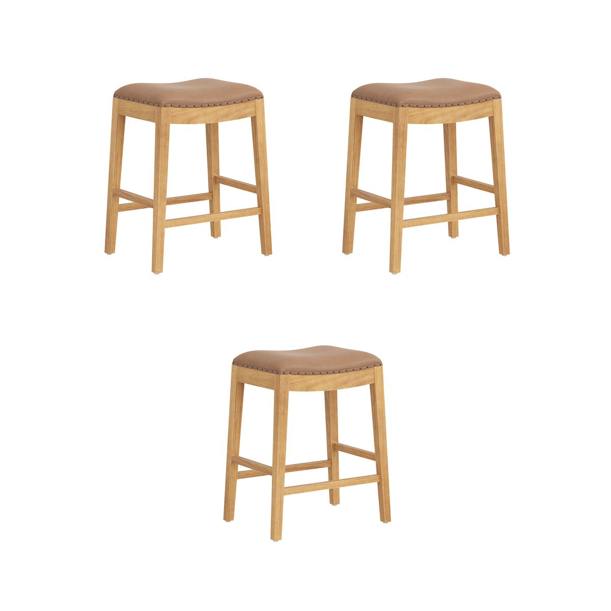 Modern Wood Backless Counter Stool Light Brown (Set of 3) - Nathan James