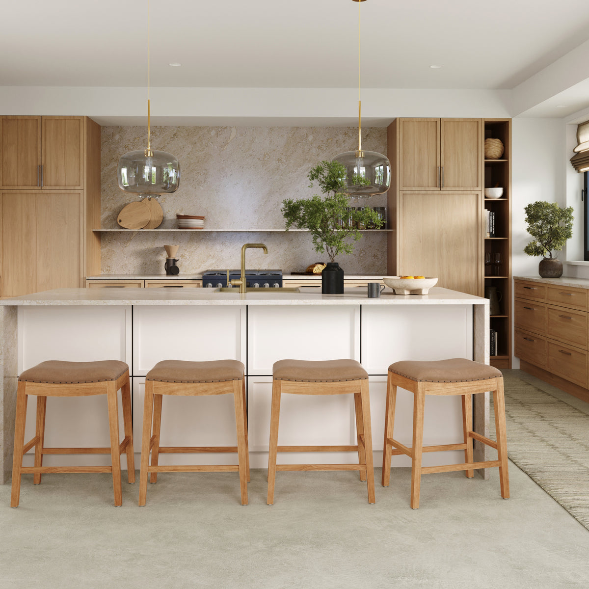 Modern Wood Backless Counter Stool Light Brown (Set of 4) - Nathan James