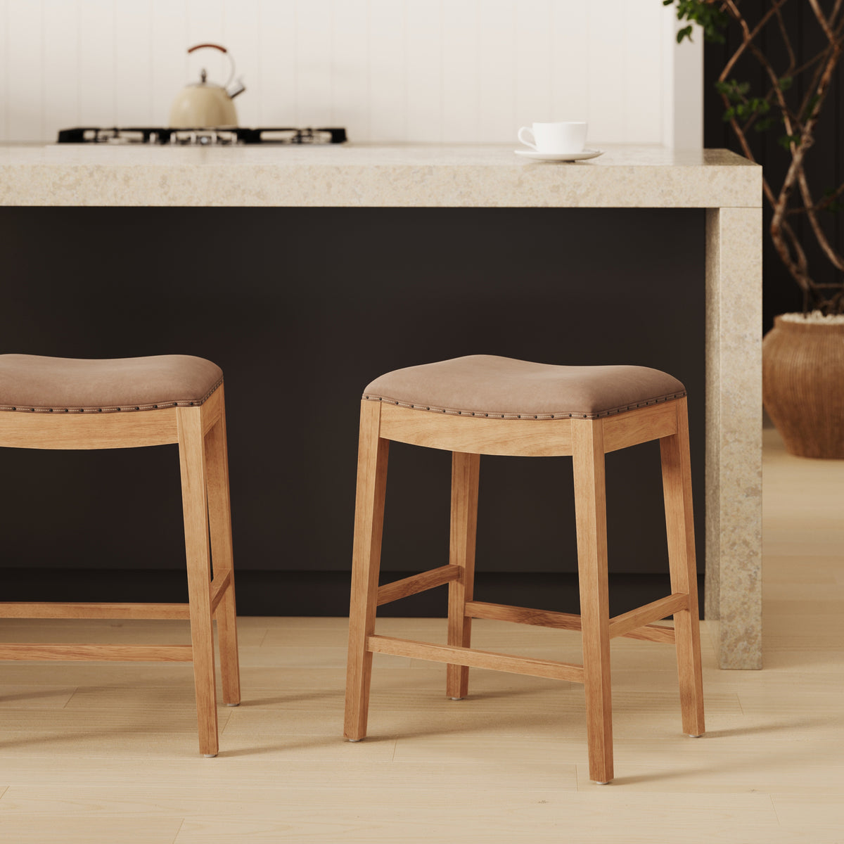 Modern Wood Backless Counter Stool Light Brown - Nathan James