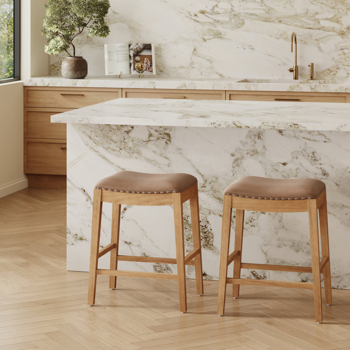 Modern Wood Backless Counter Stool Light Brown - Nathan James