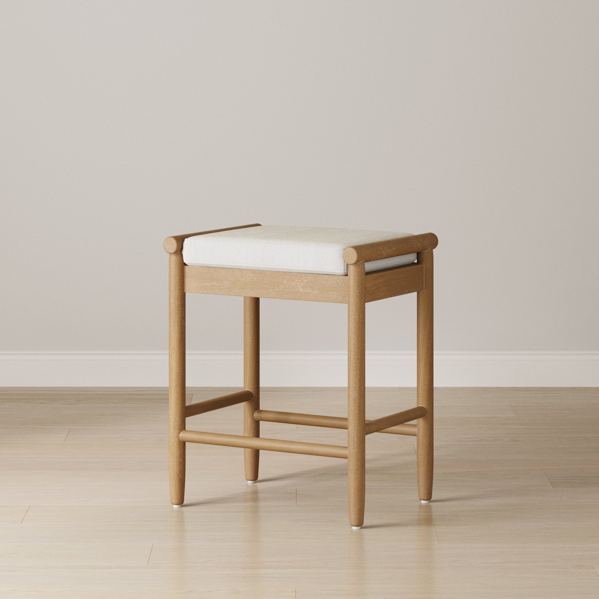 Backless Wooden Bar Stool with Boucle Upholstery Light Brown - Nathan James