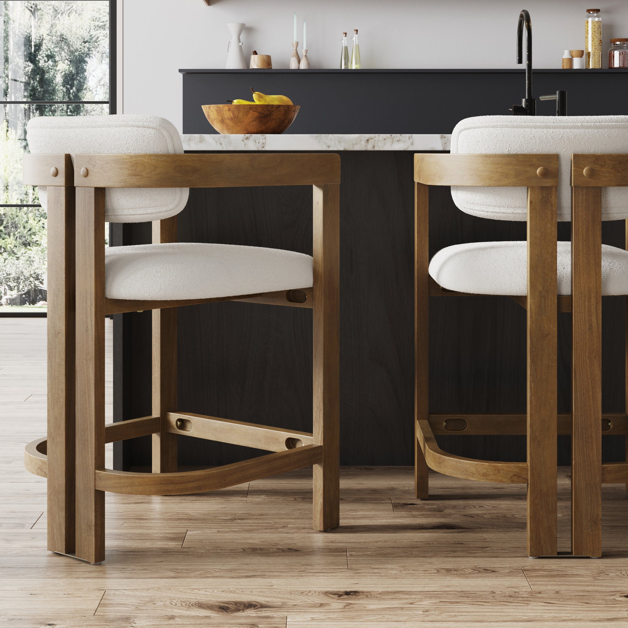 Boucle Bar Stool with Barrel Back and Arm Light Brown - Nathan James