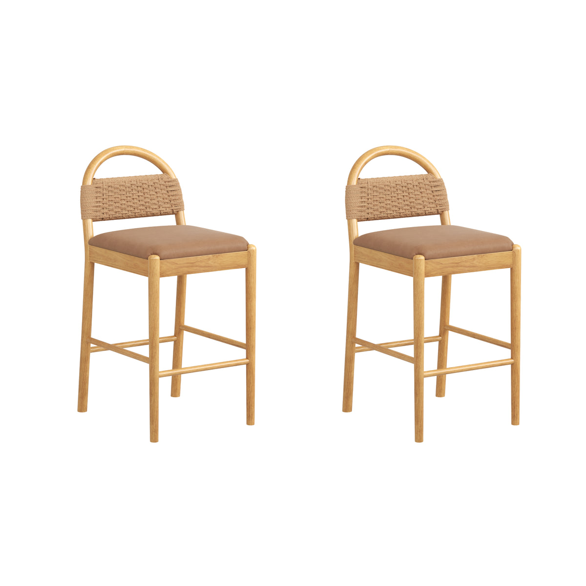 Modern Wood Seagrass & Faux Leather Counter Stool Brown (Set of 2) - Nathan James