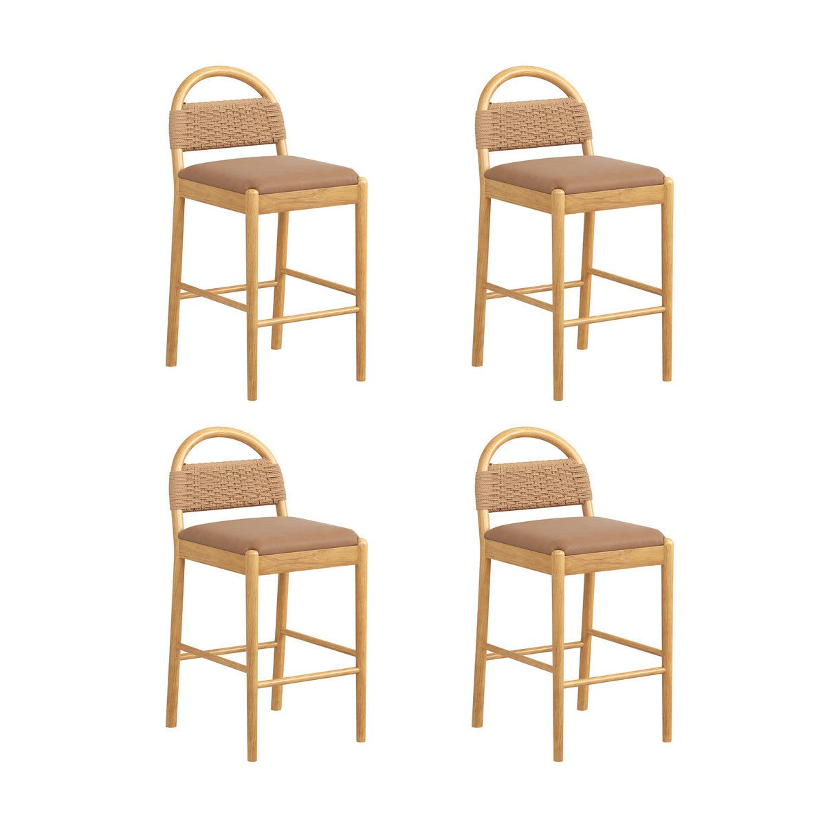 Modern Wood Seagrass & Faux Leather Counter Stool Brown (Set of 4) - Nathan James