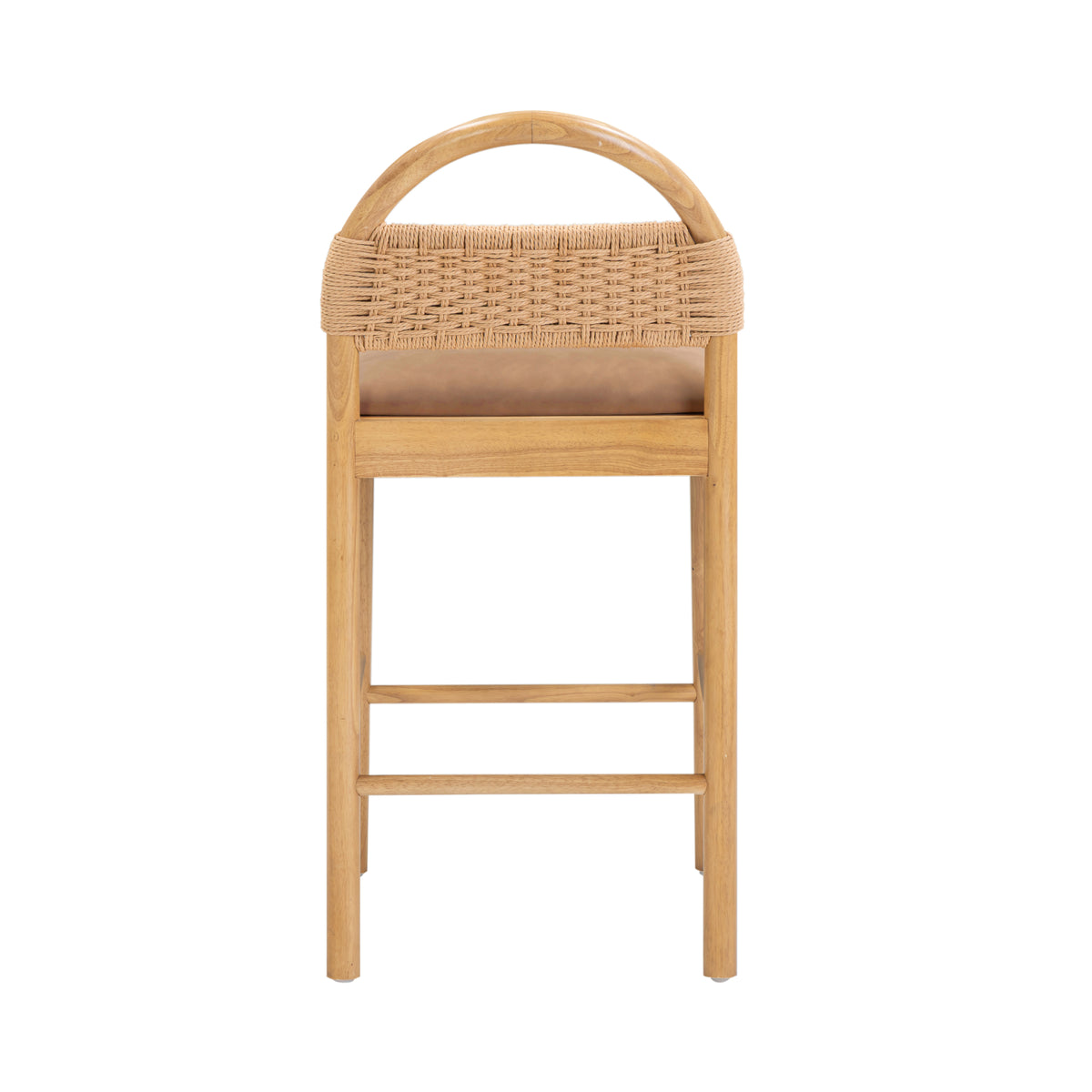 Modern Wood Seagrass & Faux Leather Counter Stool Brown (Set of 4) - Nathan James