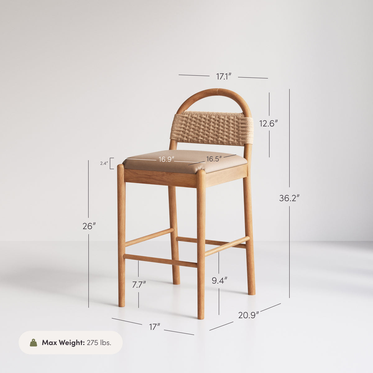 Modern Wood Seagrass & Faux Leather Counter Stool Brown (Set of 4) - Nathan James