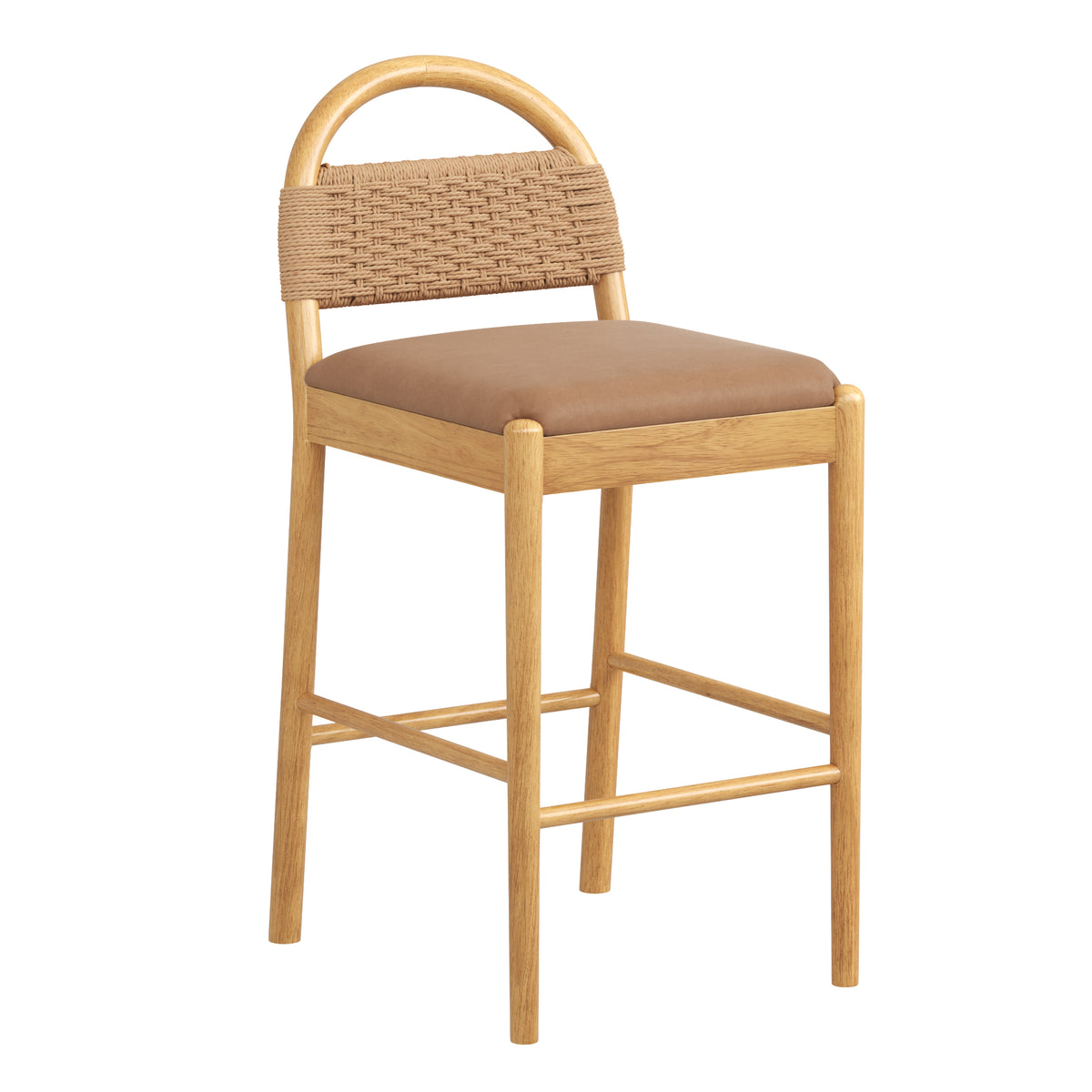 Modern Wood Seagrass & Faux Leather Counter Stool Brown - Nathan James