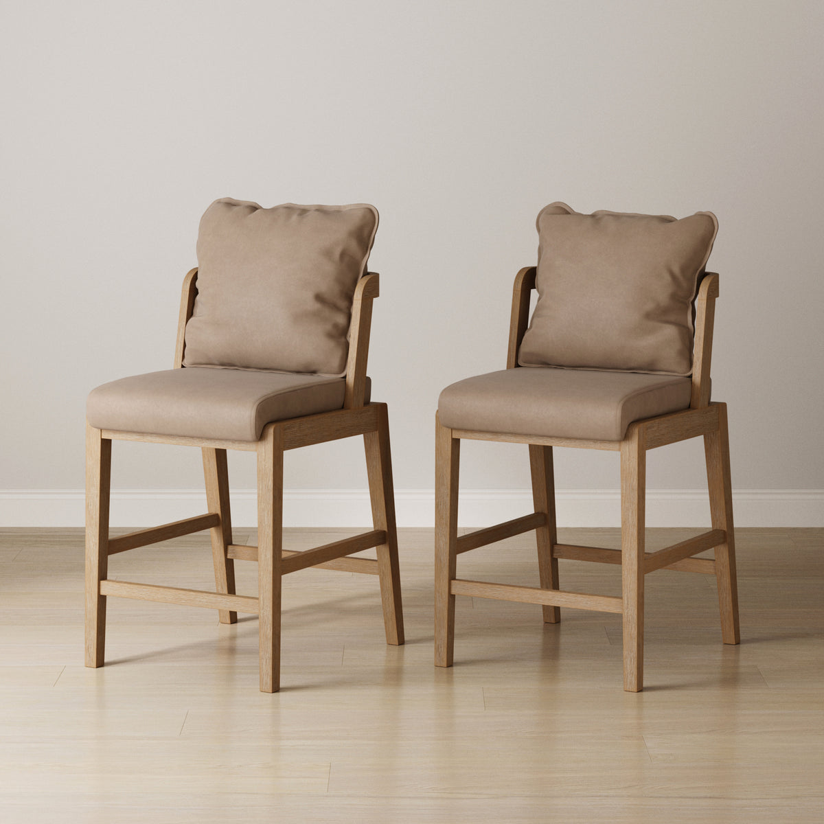 Scandinavian Faux Leather Counter Stool Light Brown (Set of 2) - Nathan James