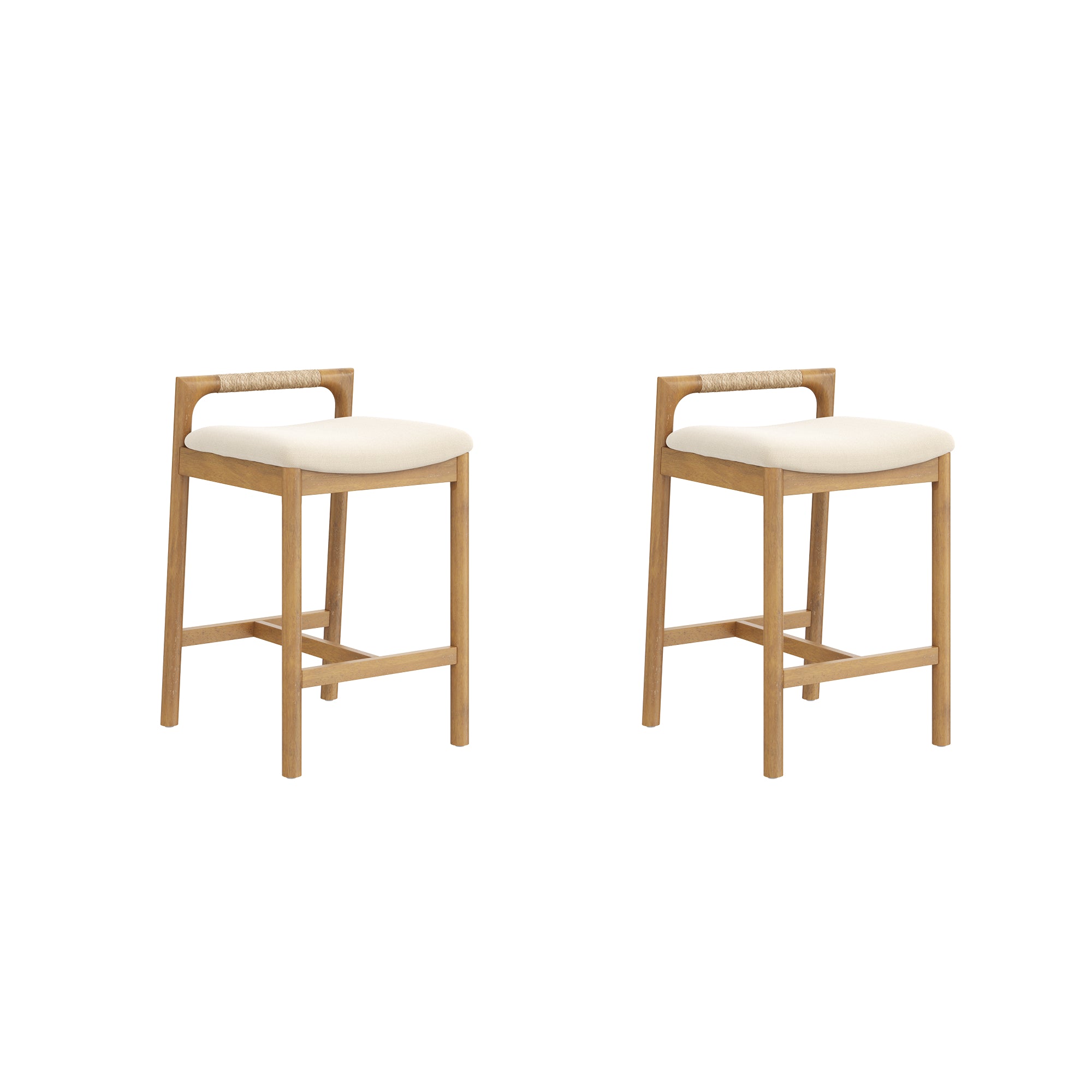 Modern Wooden Upholstered Low Back Counter Stool Light Brown (Set of 2) - Nathan James
