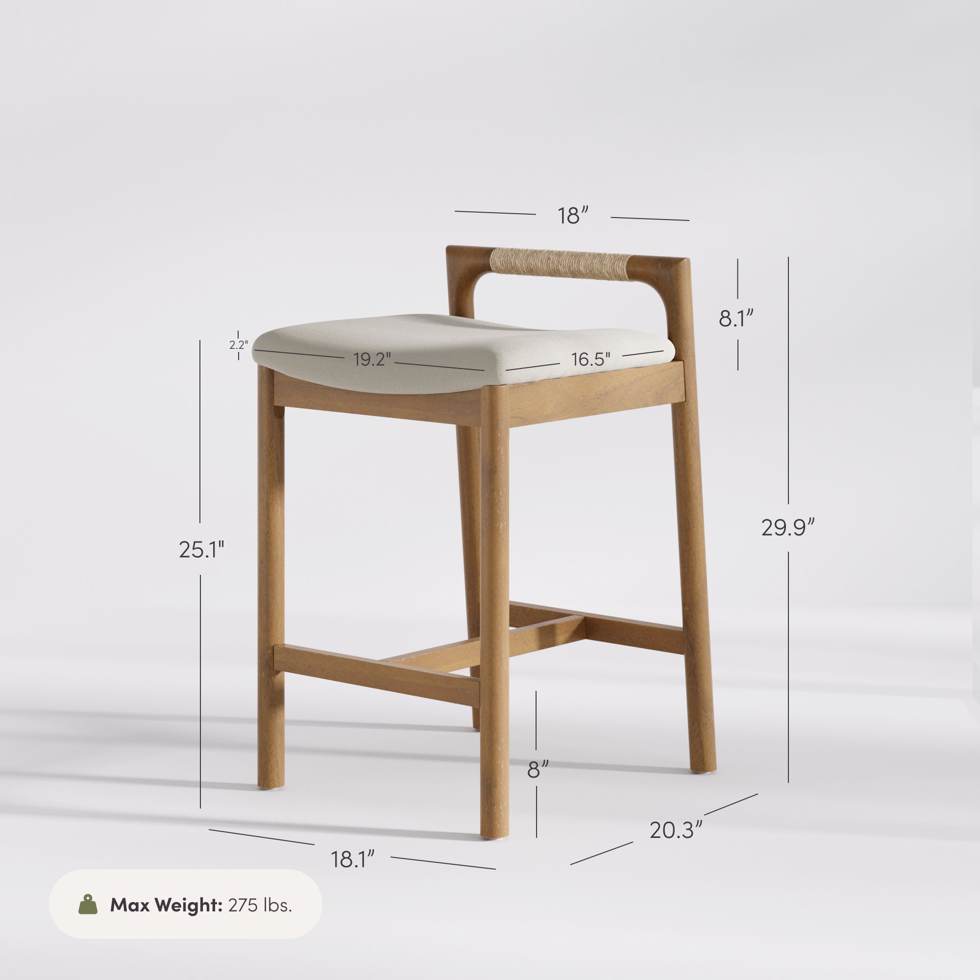 Modern Wooden Upholstered Low Back Counter Stool Light Brown (Set of 4) - Nathan James