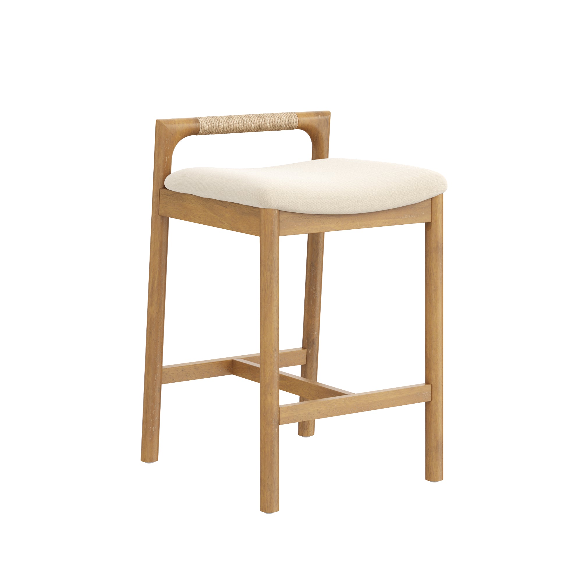 Modern Wooden Upholstered Low Back Counter Stool Light Brown - Nathan James