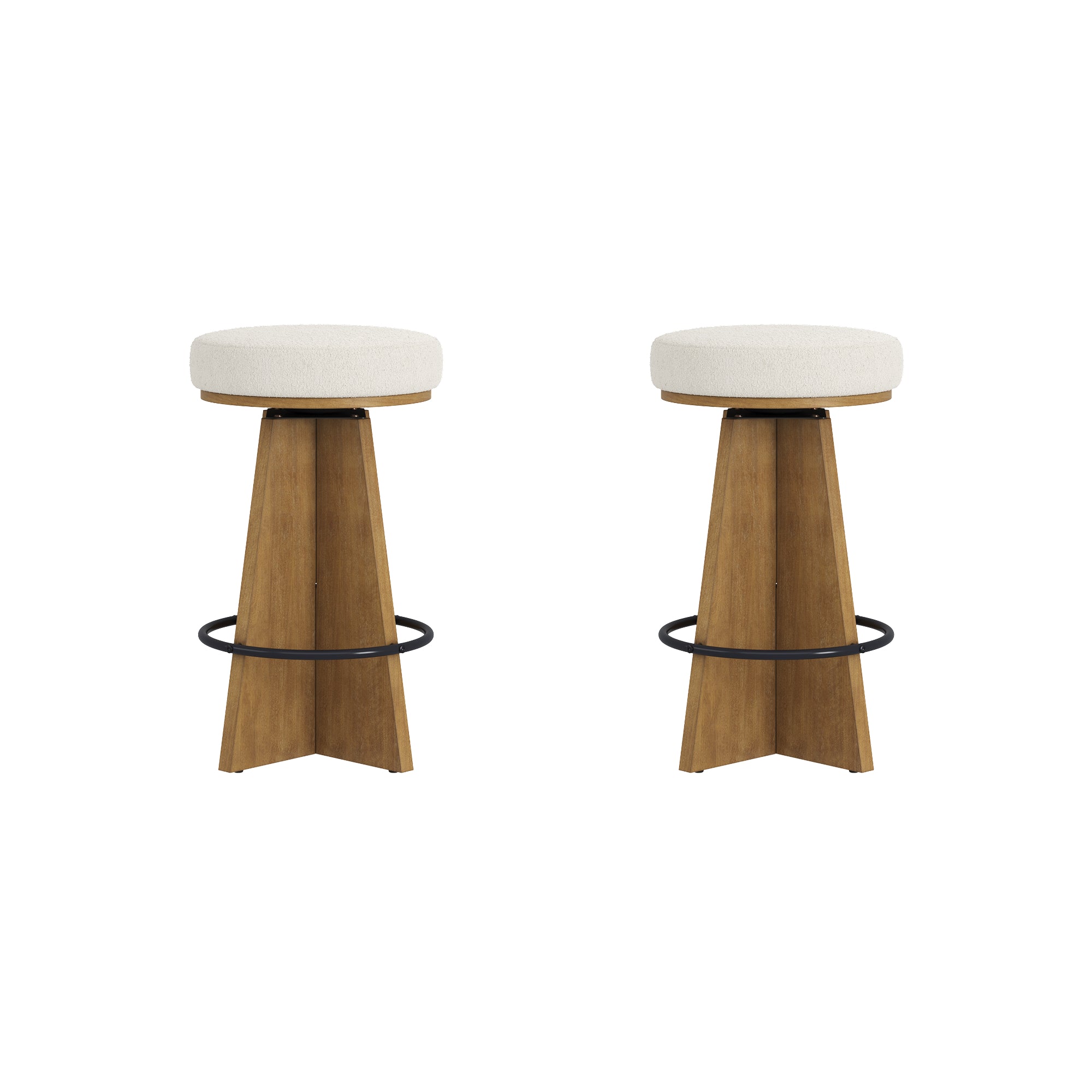 Modern Backless Swivel Boucle Counter Stool with Pedestal Legs (Set of 2) - Nathan James