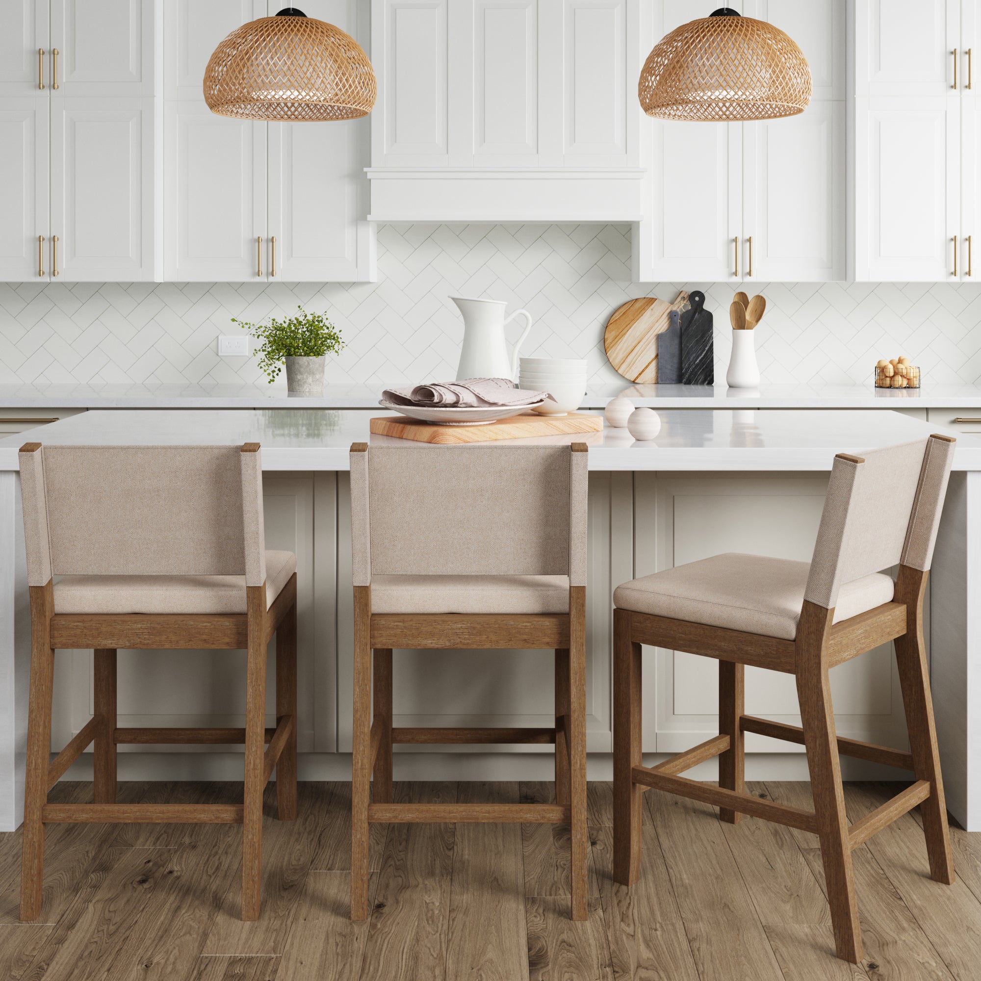 Wood Counter Height Bar Stools Light Brown Flax (Set of 3) - Nathan James
