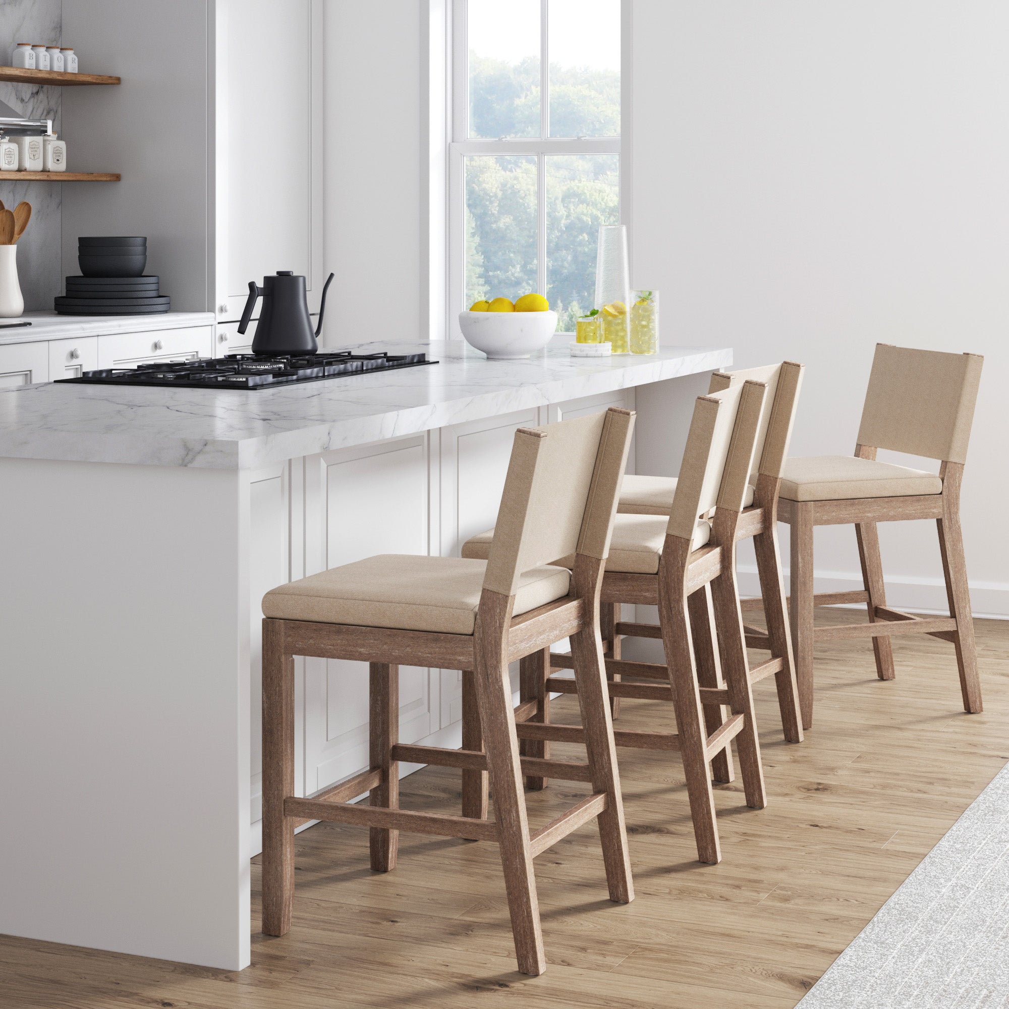Wood Counter Height Bar Stools Light Brown Flax (Set of 4) - Nathan James