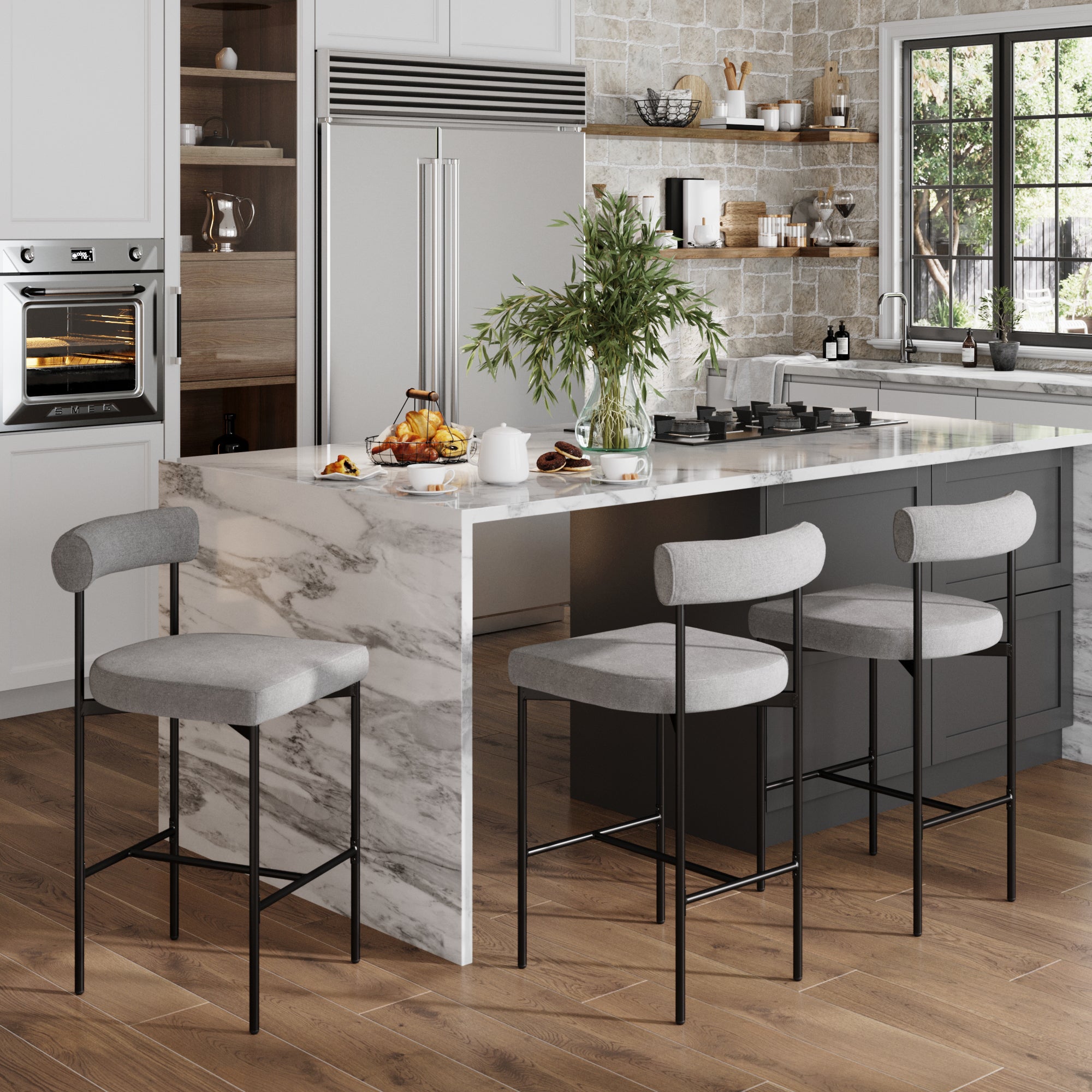 Metal Counter Height Bar Stools Gray (Set of 3) - Nathan James