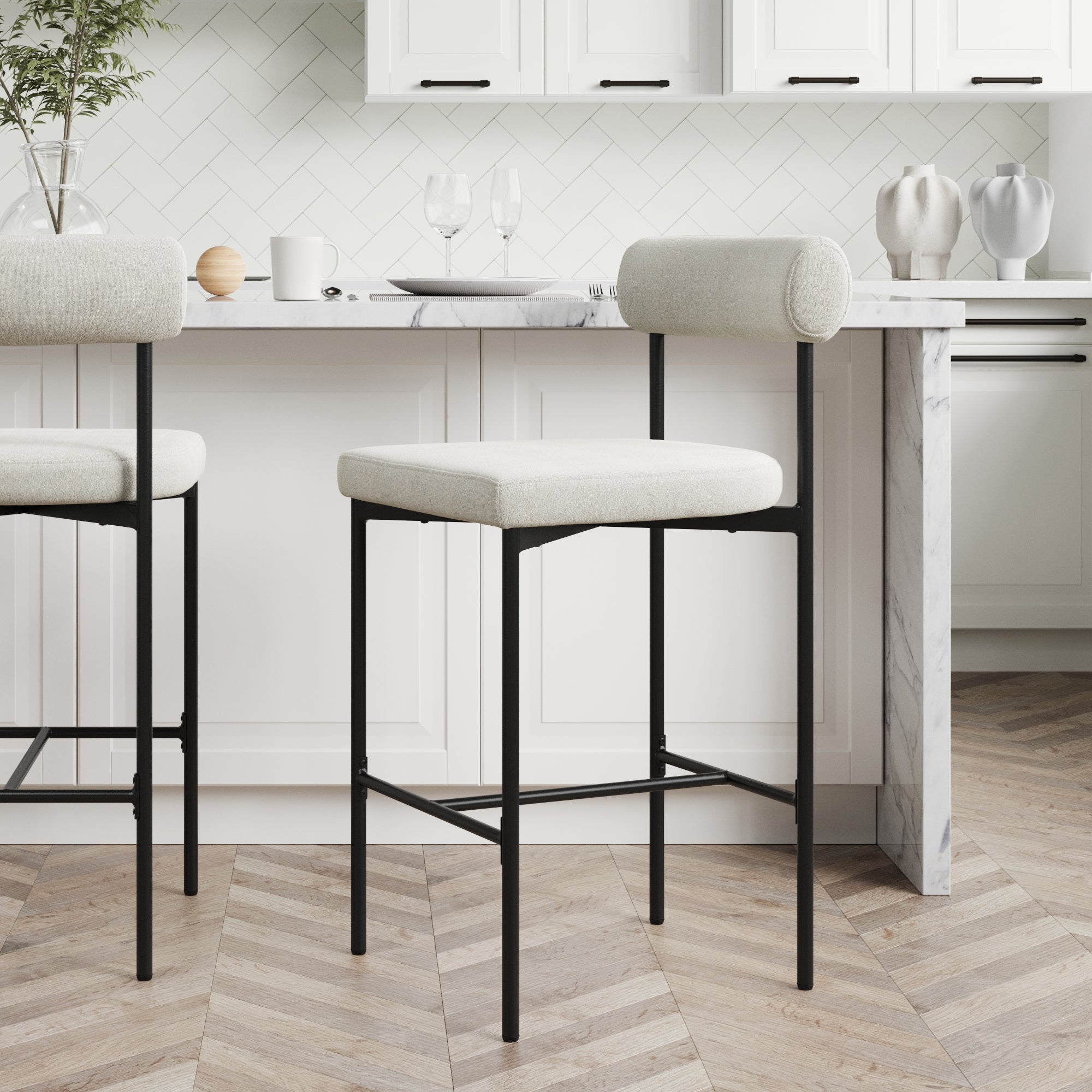 Boucle Upholstered Counter Height Bar Stool - Nathan James