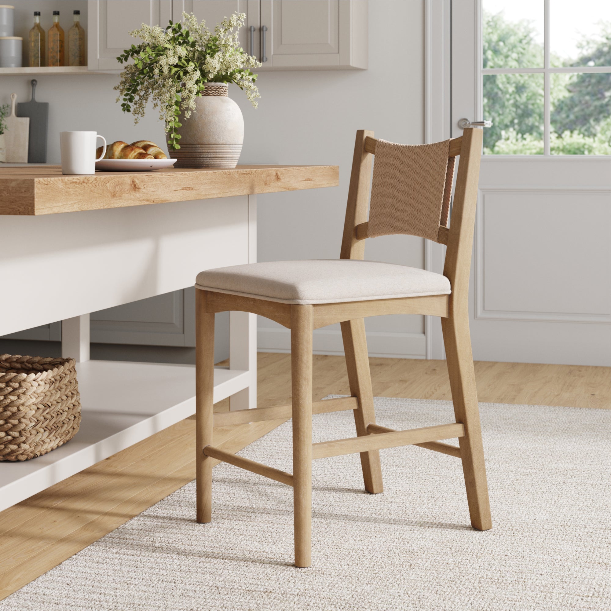 Seagrass Back Arched Footrest Counter Height Bar Stool - Nathan James