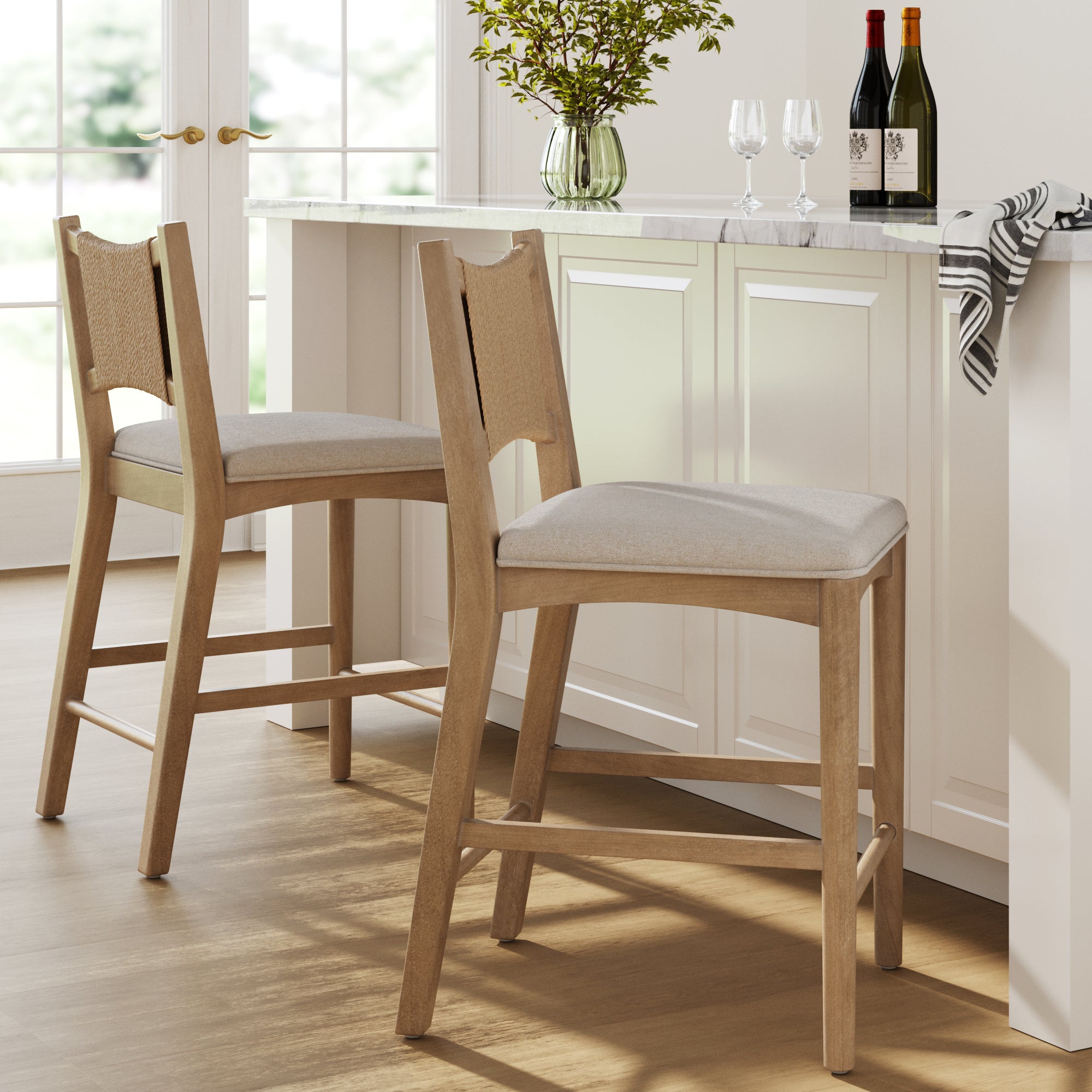 Seagrass Back Arched Footrest Counter Height Bar Stool - Nathan James