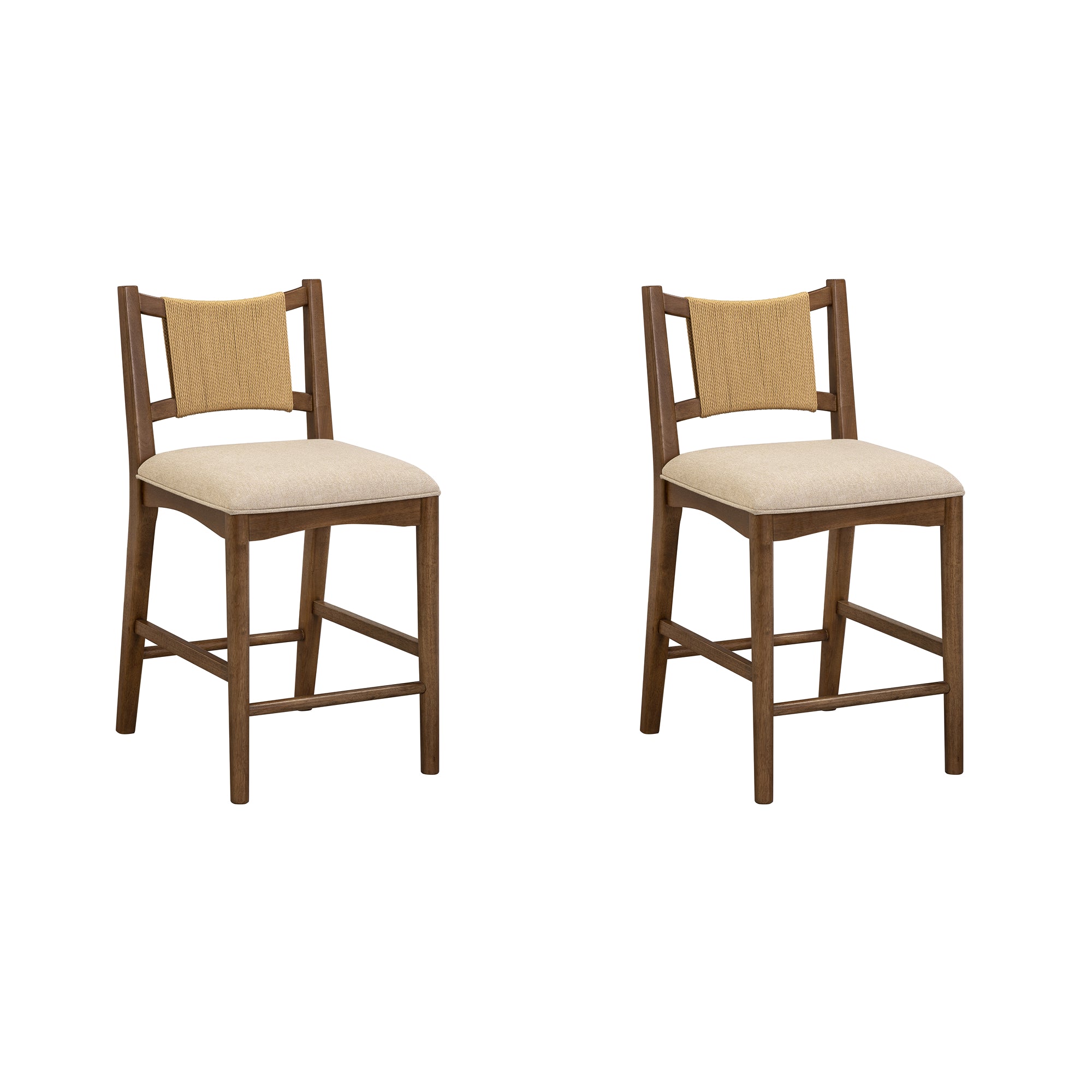 Modern Seagrass Back Arched Wood Counter Stool Medium Brown (Set of 2) - Nathan James