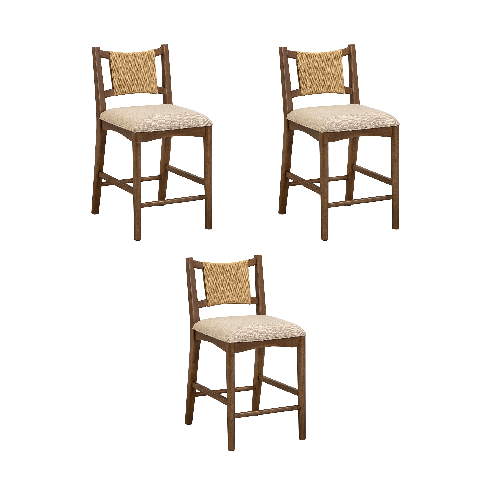 Modern Seagrass Back Arched Wood Counter Stool Medium Brown (Set of 3) - Nathan James