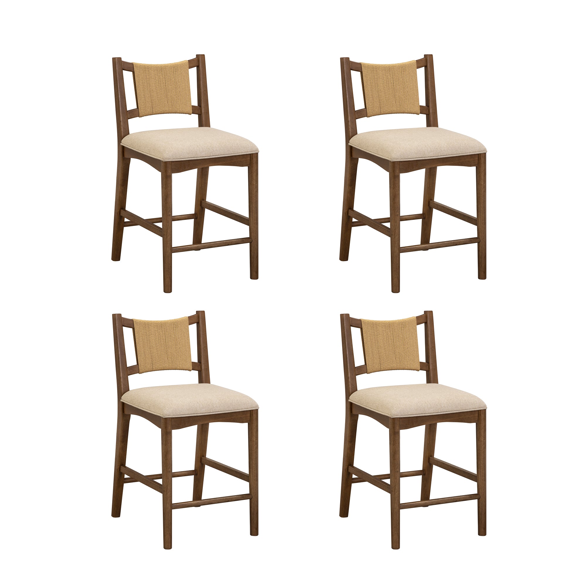 Modern Seagrass Back Arched Wood Counter Stool Medium Brown (Set of 4) - Nathan James