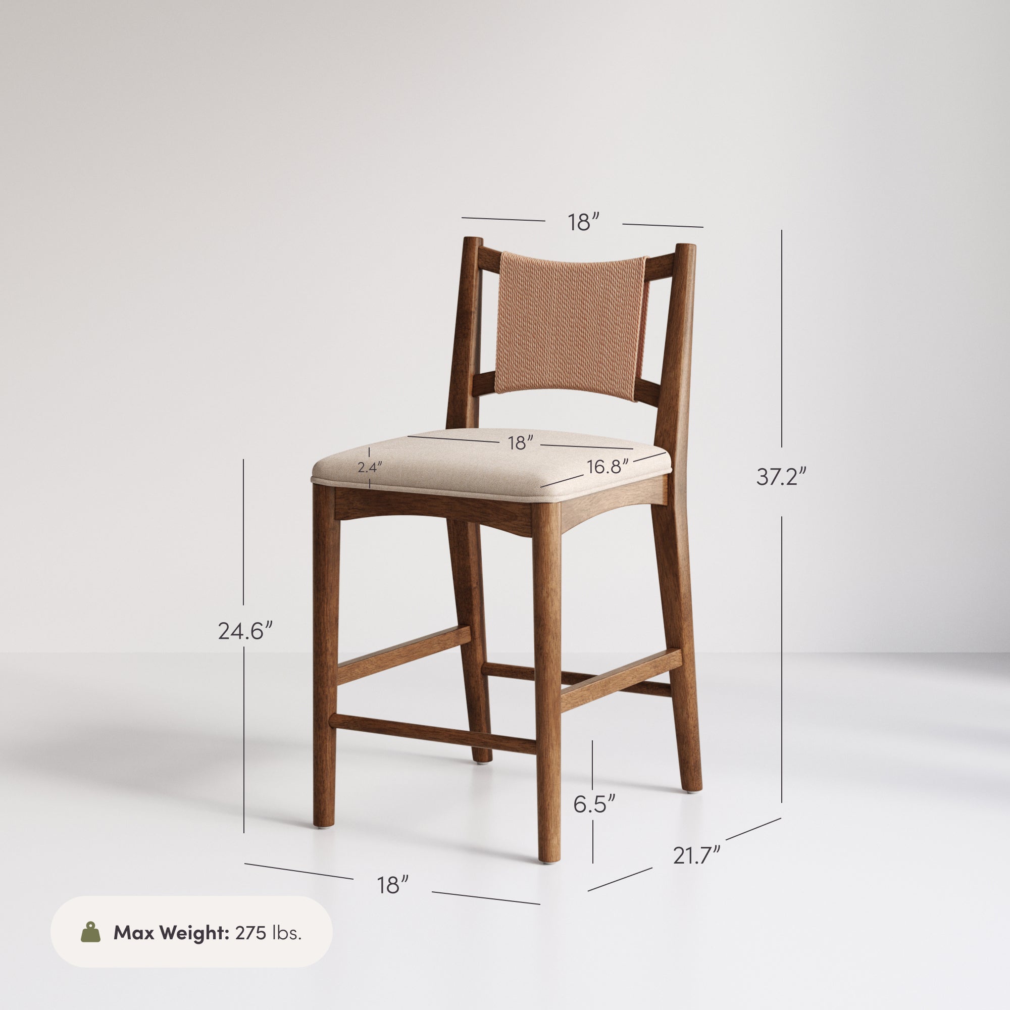 Modern Seagrass Back Arched Wood Counter Stool Medium Brown (Set of 4) - Nathan James