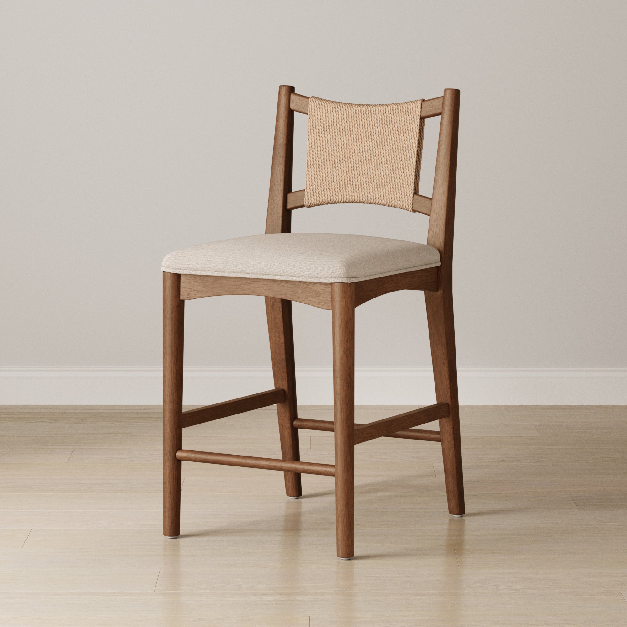 Modern Seagrass Back Arched Wood Counter Stool Medium Brown - Nathan James