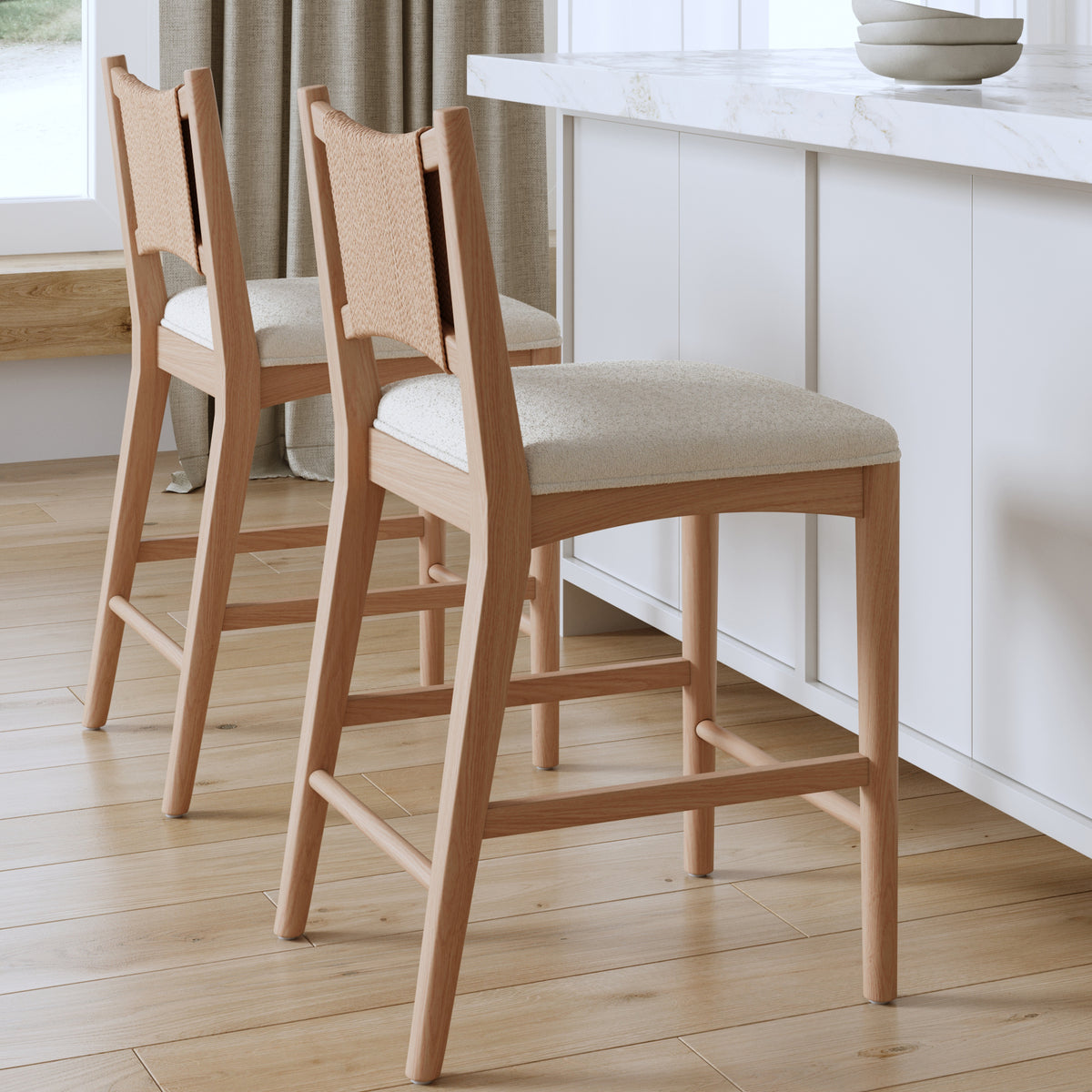 Modern Seagrass Back Arched Wood Counter Stool Raw Oak (Set of 2) - Nathan James
