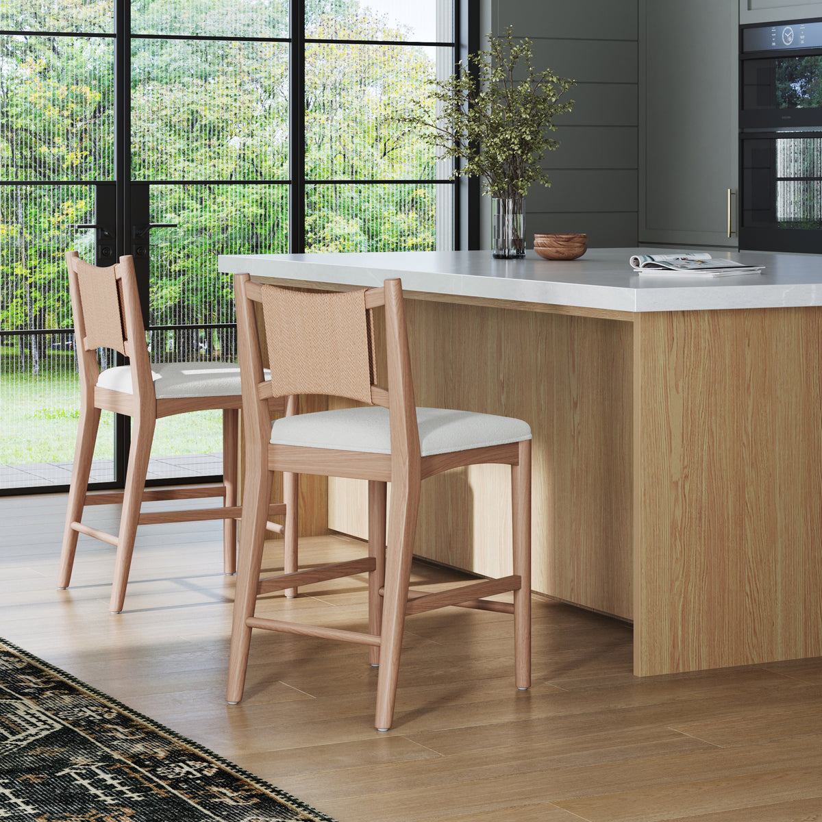 Modern Seagrass Back Arched Wood Counter Stool Raw Oak (Set of 2) - Nathan James