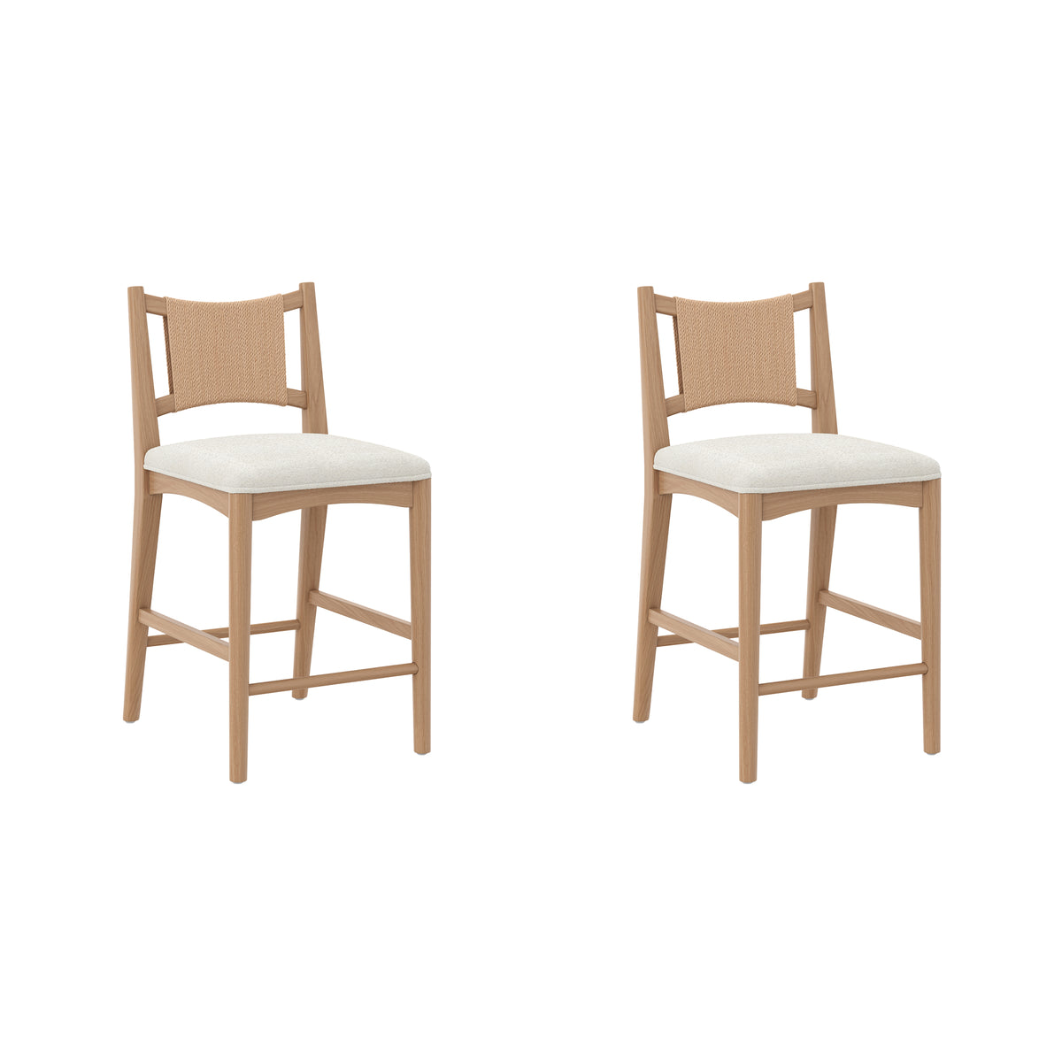 Modern Seagrass Back Arched Wood Counter Stool Raw Oak (Set of 2) - Nathan James