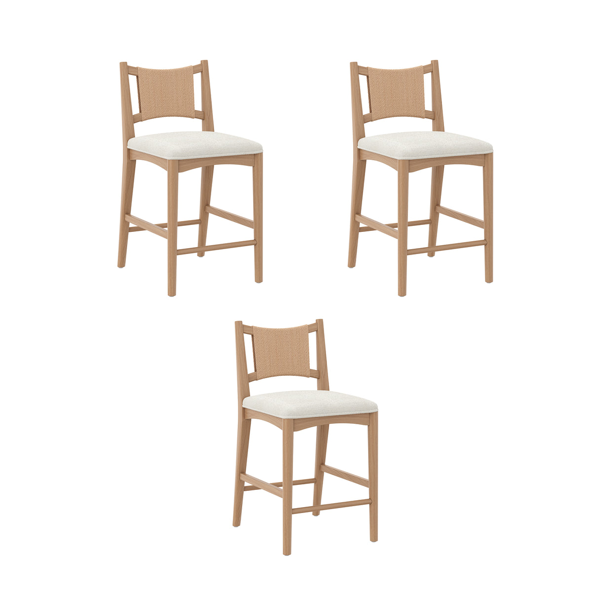 Modern Seagrass Back Arched Wood Counter Stool Raw Oak (Set of 3) - Nathan James