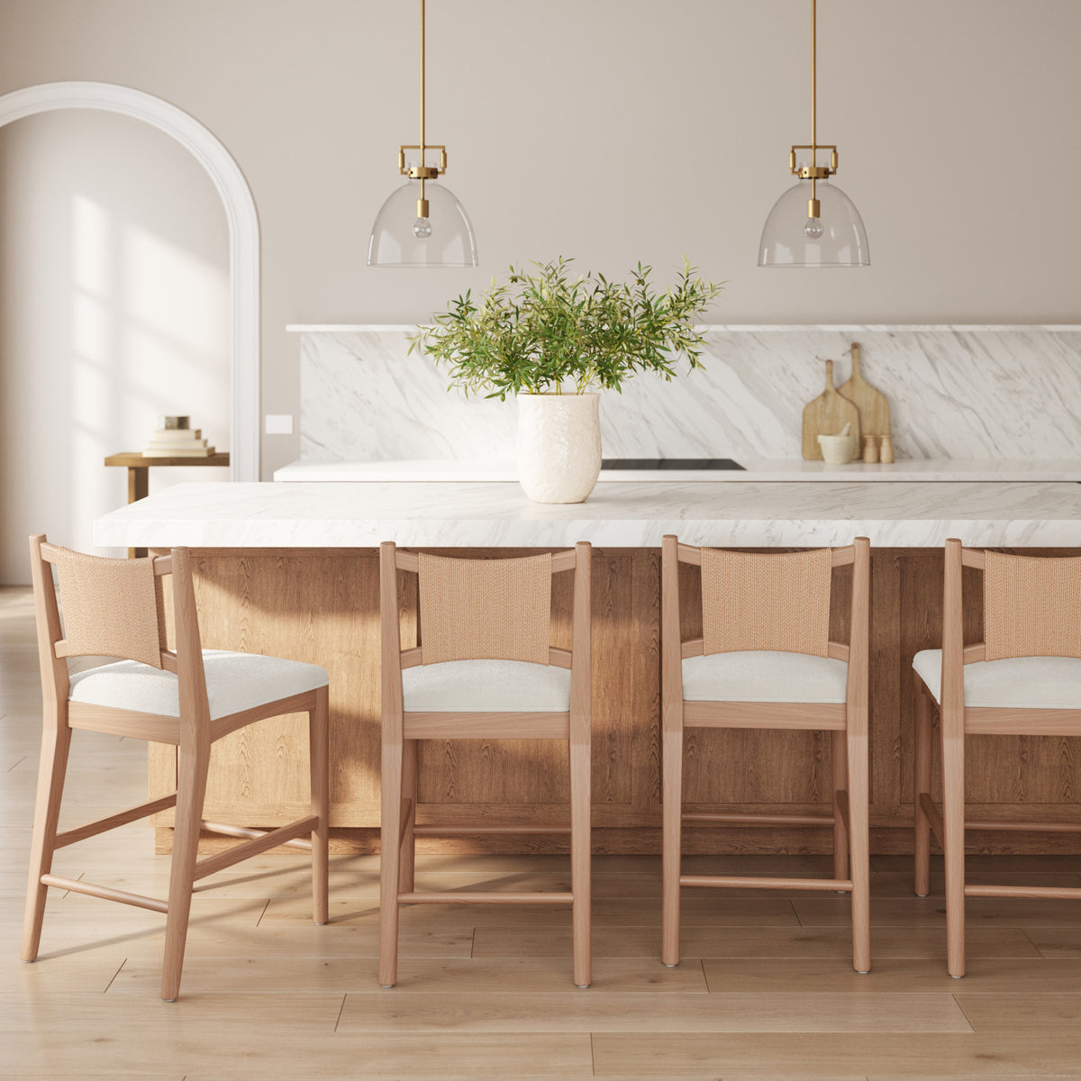 Modern Seagrass Back Arched Wood Counter Stool Raw Oak (Set of 4) - Nathan James