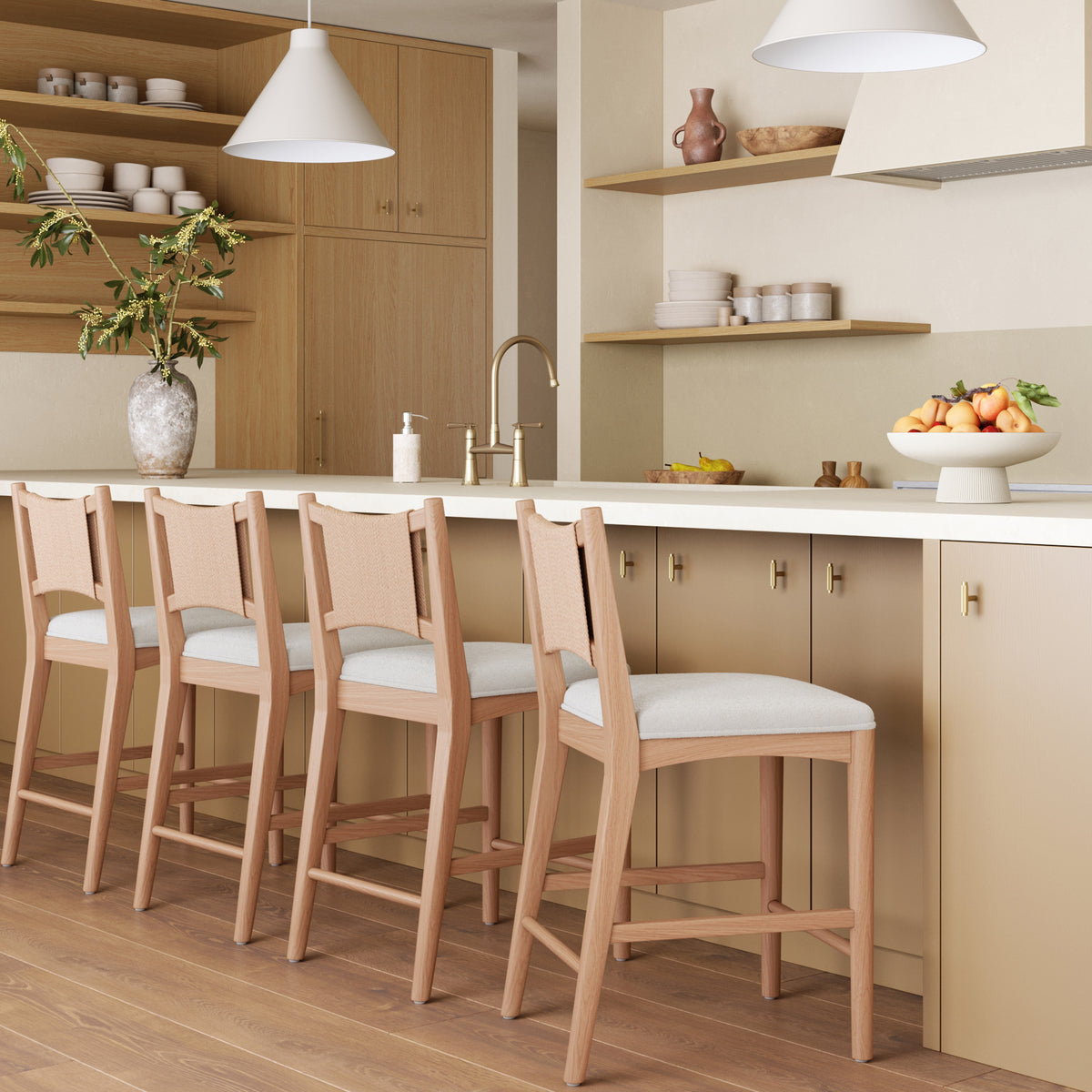 Modern Seagrass Back Arched Wood Counter Stool Raw Oak (Set of 4) - Nathan James