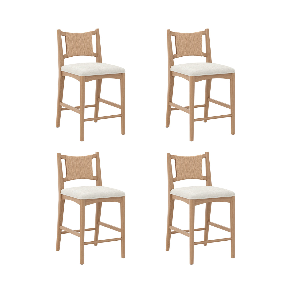 Modern Seagrass Back Arched Wood Counter Stool Raw Oak (Set of 4) - Nathan James