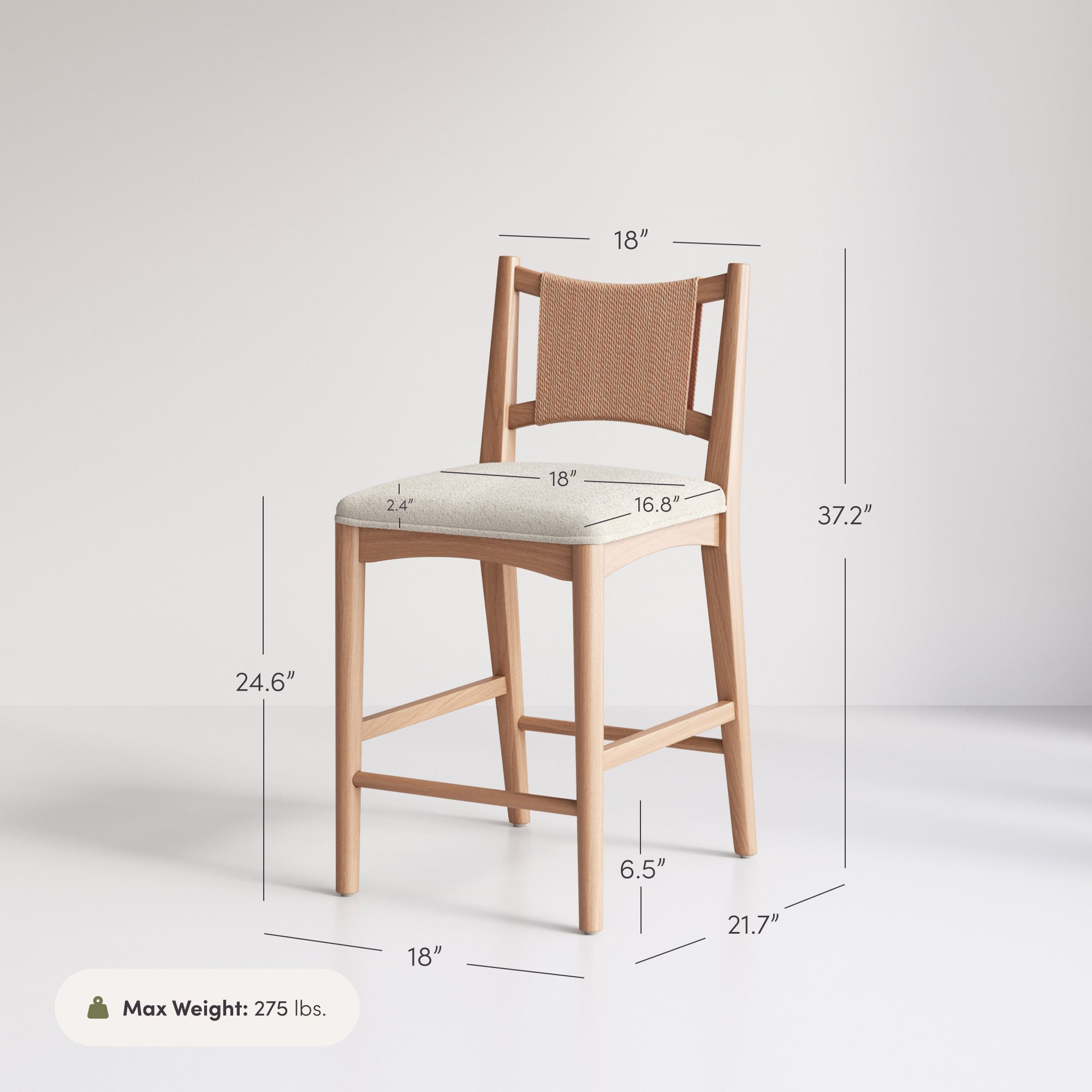 Modern Seagrass Back Arched Wood Counter Stool Raw Oak (Set of 4) - Nathan James