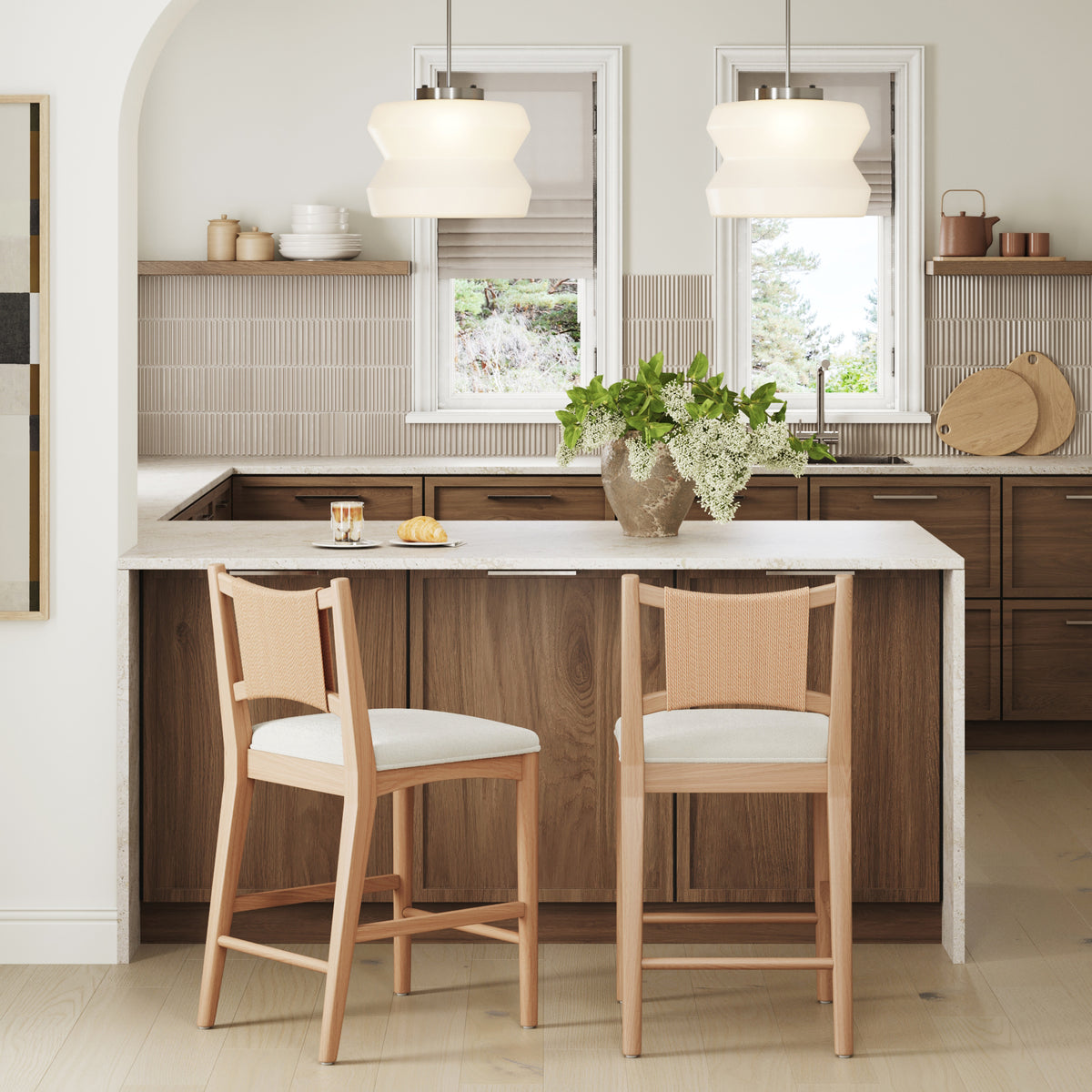 Modern Seagrass Back Arched Wood Counter Stool Raw Oak - Nathan James