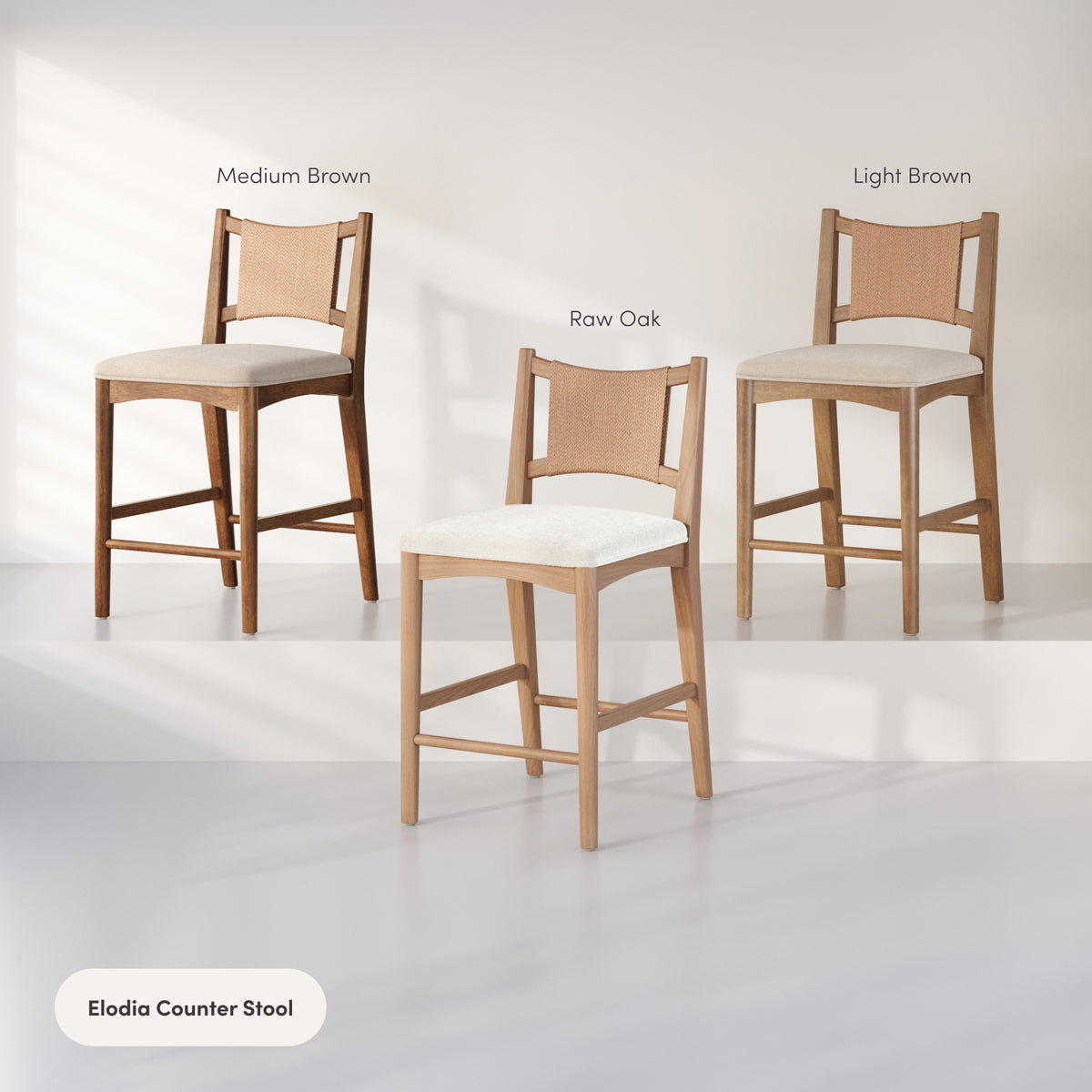 Modern Seagrass Back Arched Wood Counter Stool Raw Oak (Set of 4) - Nathan James