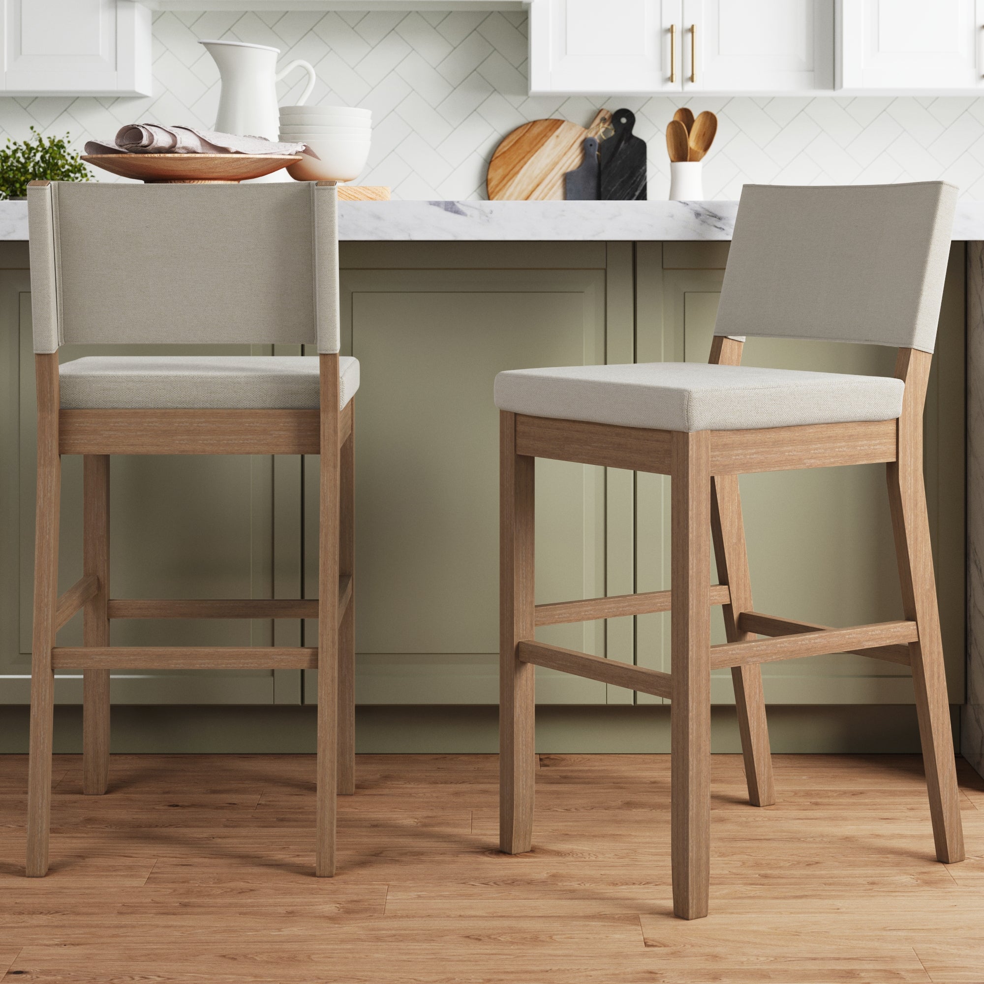 Wood Upholstered Bar Stools Light Brown (Set of 2) - Nathan James